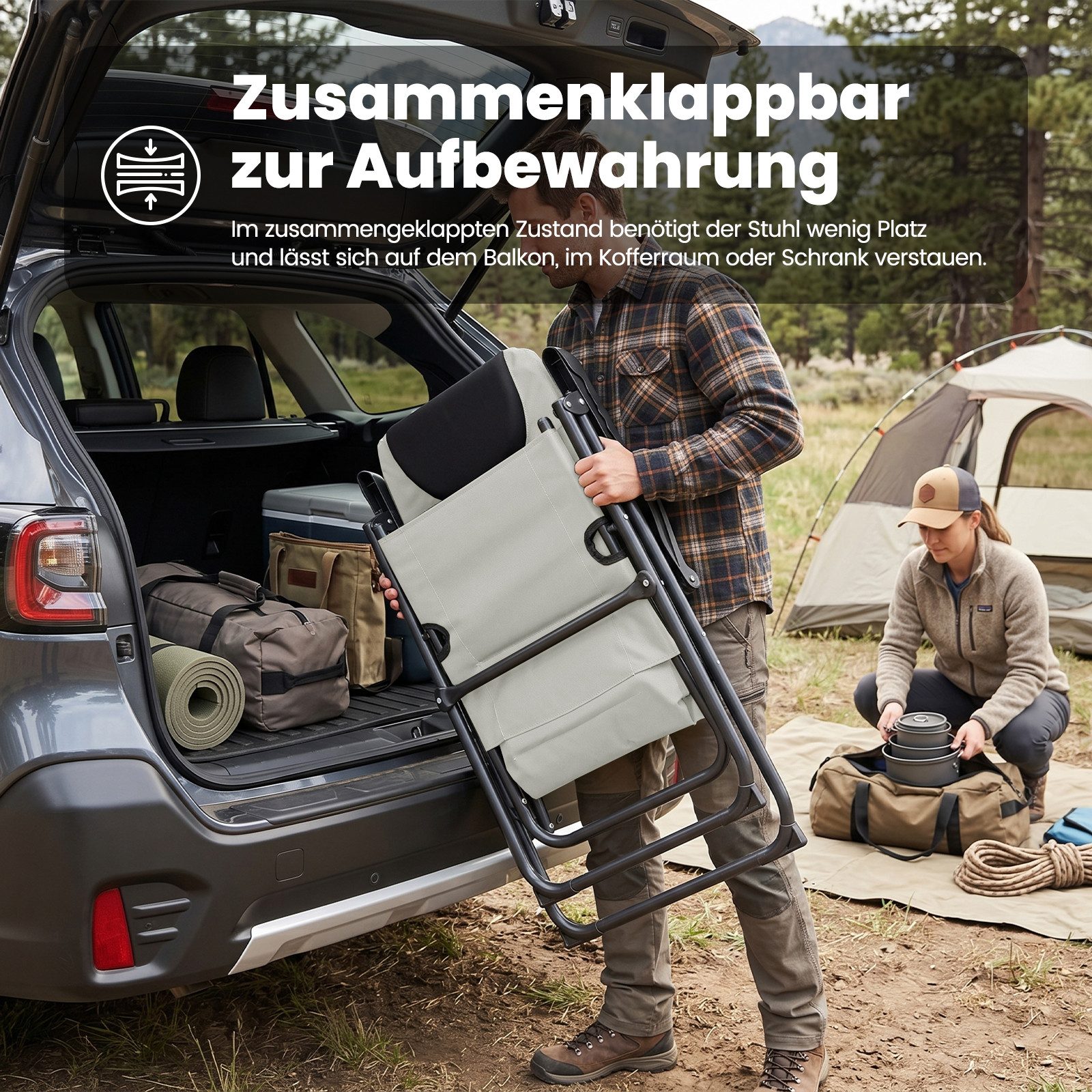 HOMECALL Campingstuhl Gartenstuhl Gepolsterter Klappstuhl für Wohnwagen Outdoors-150kg (2 St), Hochlehner Anglerstuhl mit 5-fach verstellbarer Rückenlehne – Bild 5 von 5