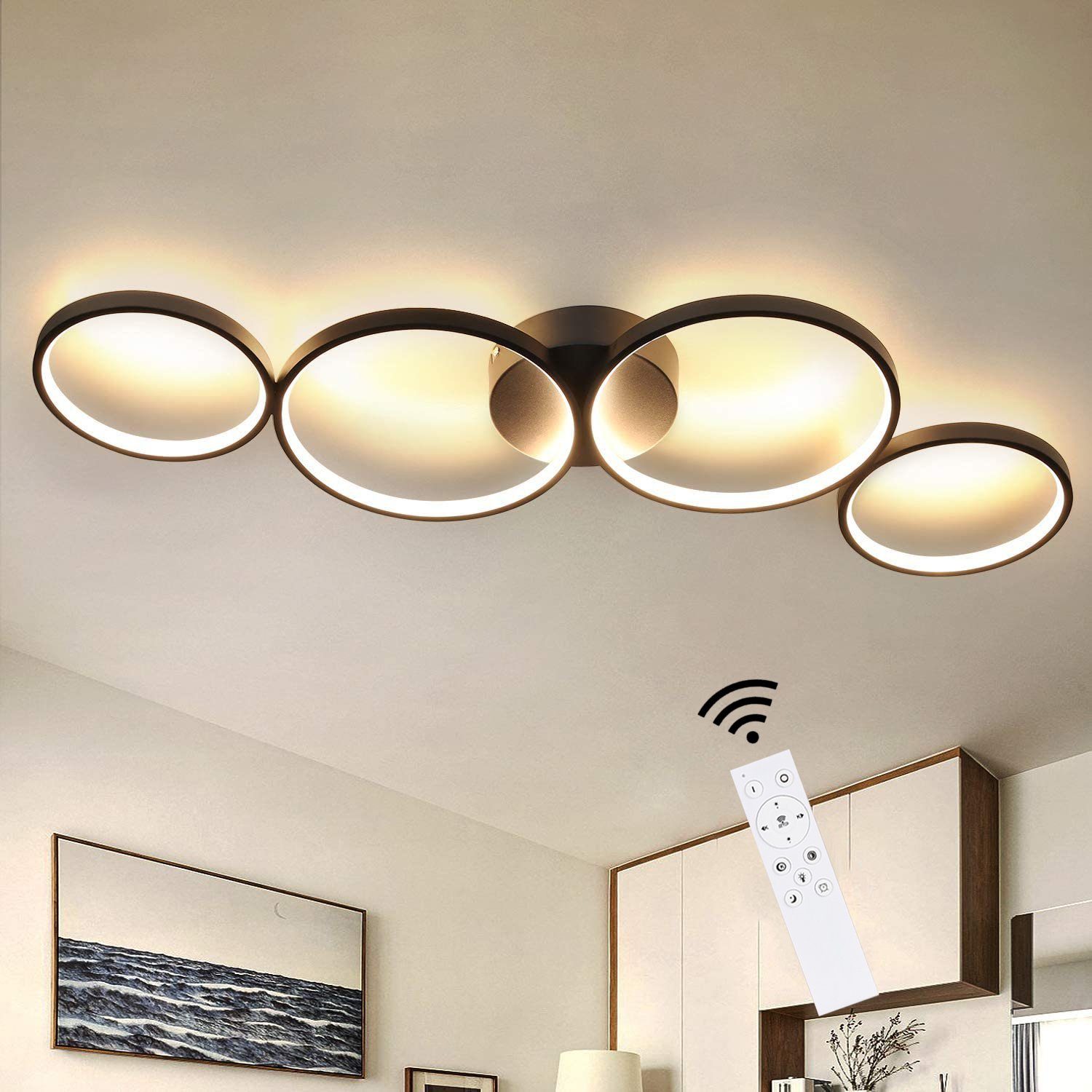 ZMH LED Deckenlampe Designlampe, Schwarz dimmbar warmweiß-kaltweiß, Deckenleuchte LED