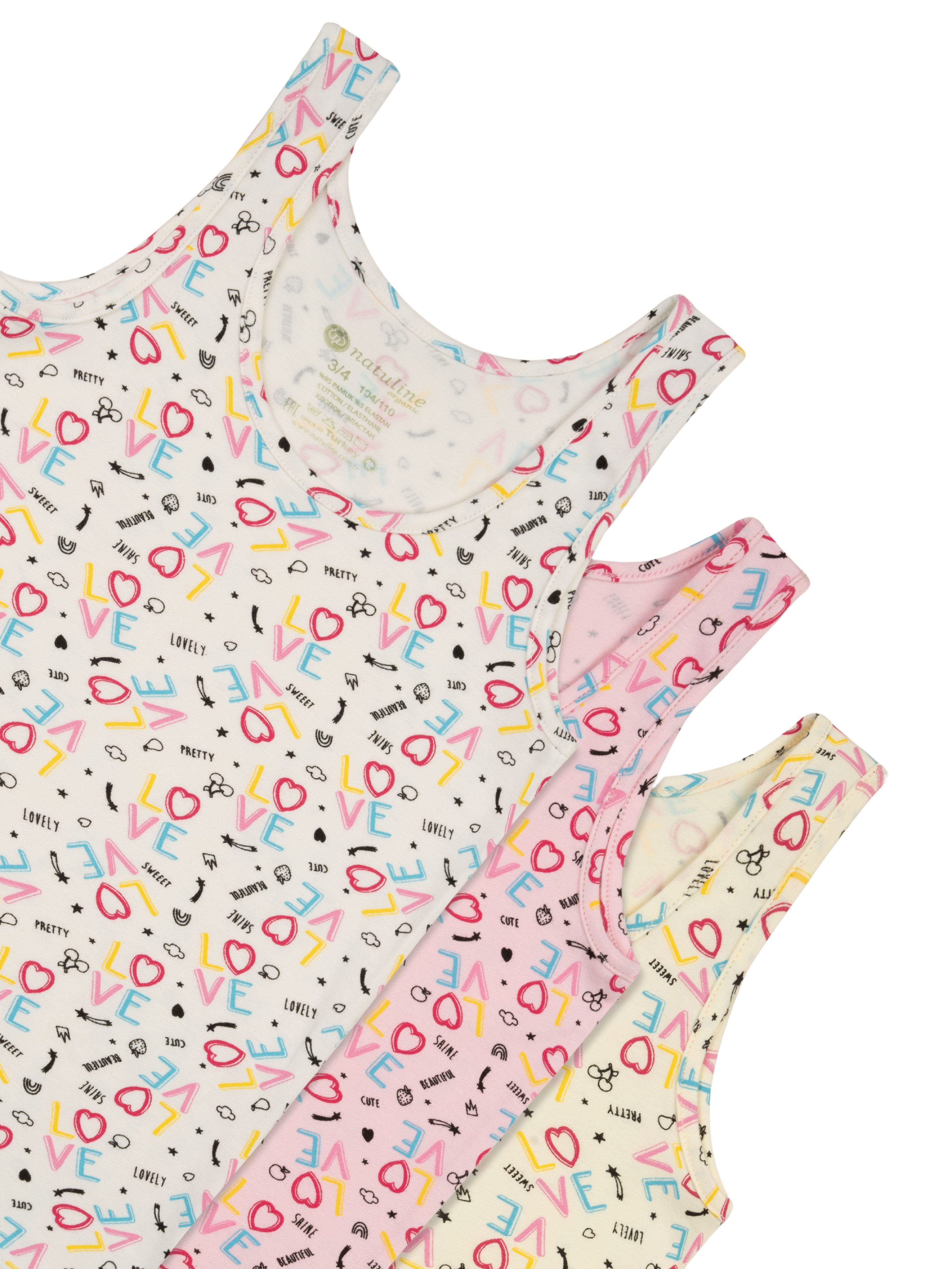 natuline Unterhemd 3er-Pack für Kinder Mädchen mit Design Feinripp-Qualität (Set, 3-St., 3er-Pack) Achselshirt aus 95% Baumwolle, Rundstrickverfahren