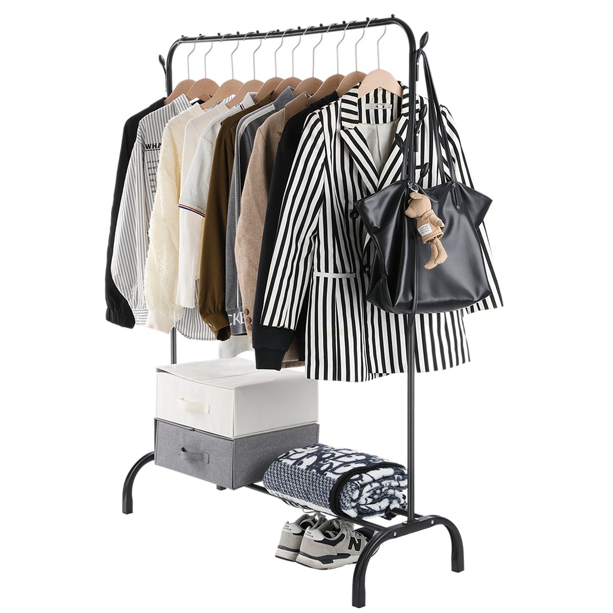 Ablage Metall Haken mit Garderobenständer iscooter Metall und 8 Kleiderstange, Multifunktionales einpoliges, aus Kleiderstange seitlichen Kleiderständer