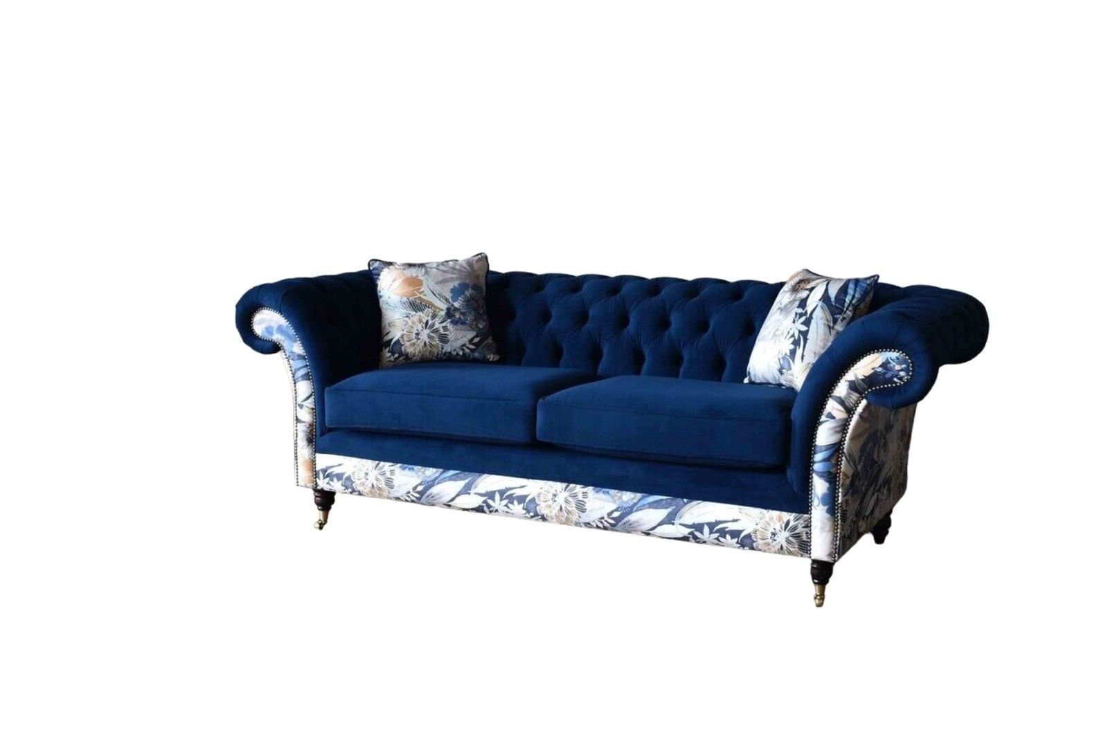 JVmoebel Polster Chesterfield Sofas, Sitz Blauer in Made Europe Sofa Royal Lounge Couch Samt