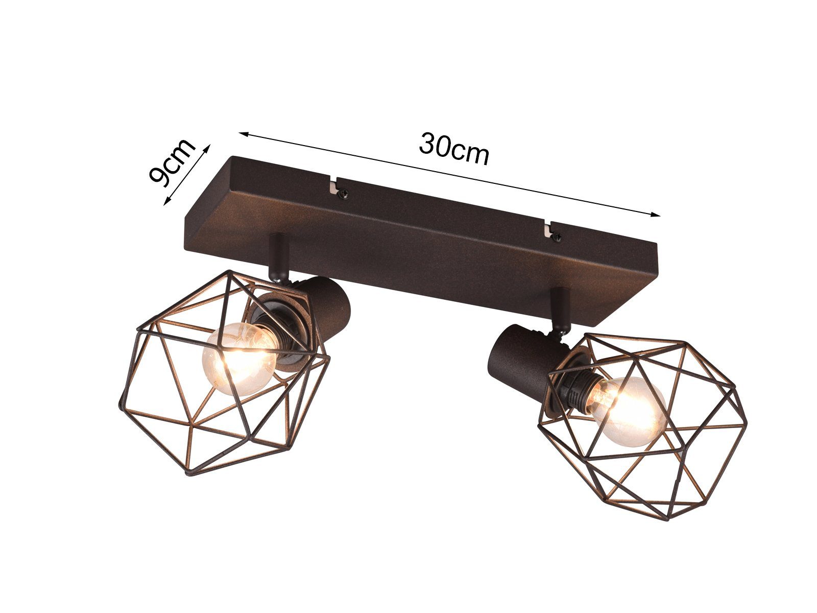 meineWunschleuchte Deckenspots, ohne Leuchtmittel, Decken-lampe Industrie-Design mit 2x Draht Lampen-schirm, Breite 30cm