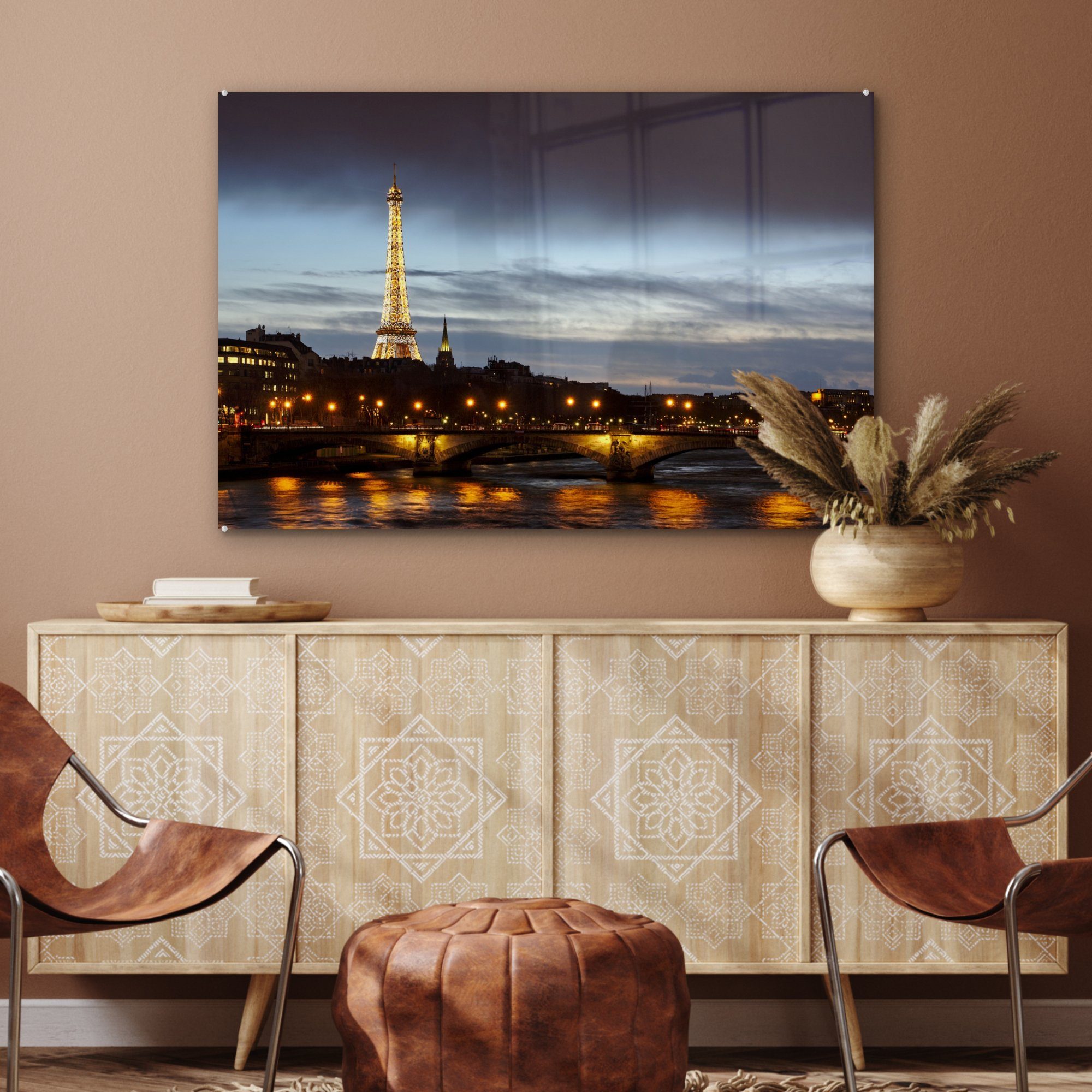 Schlafzimmer (1 Acrylglasbild Acrylglasbilder & Skyline St), Paris MuchoWow Seine, - Wohnzimmer -