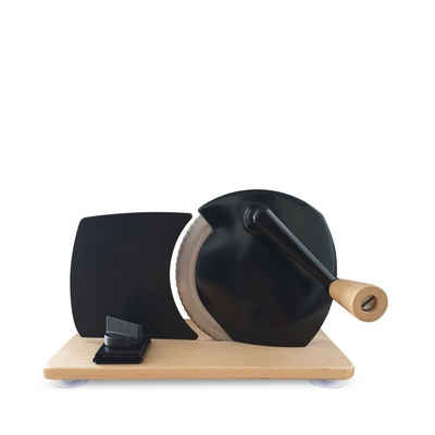 myJupiter Multifunktions-Küchenmaschine Hand-Allesschneider mit Holzplatte, schwarz