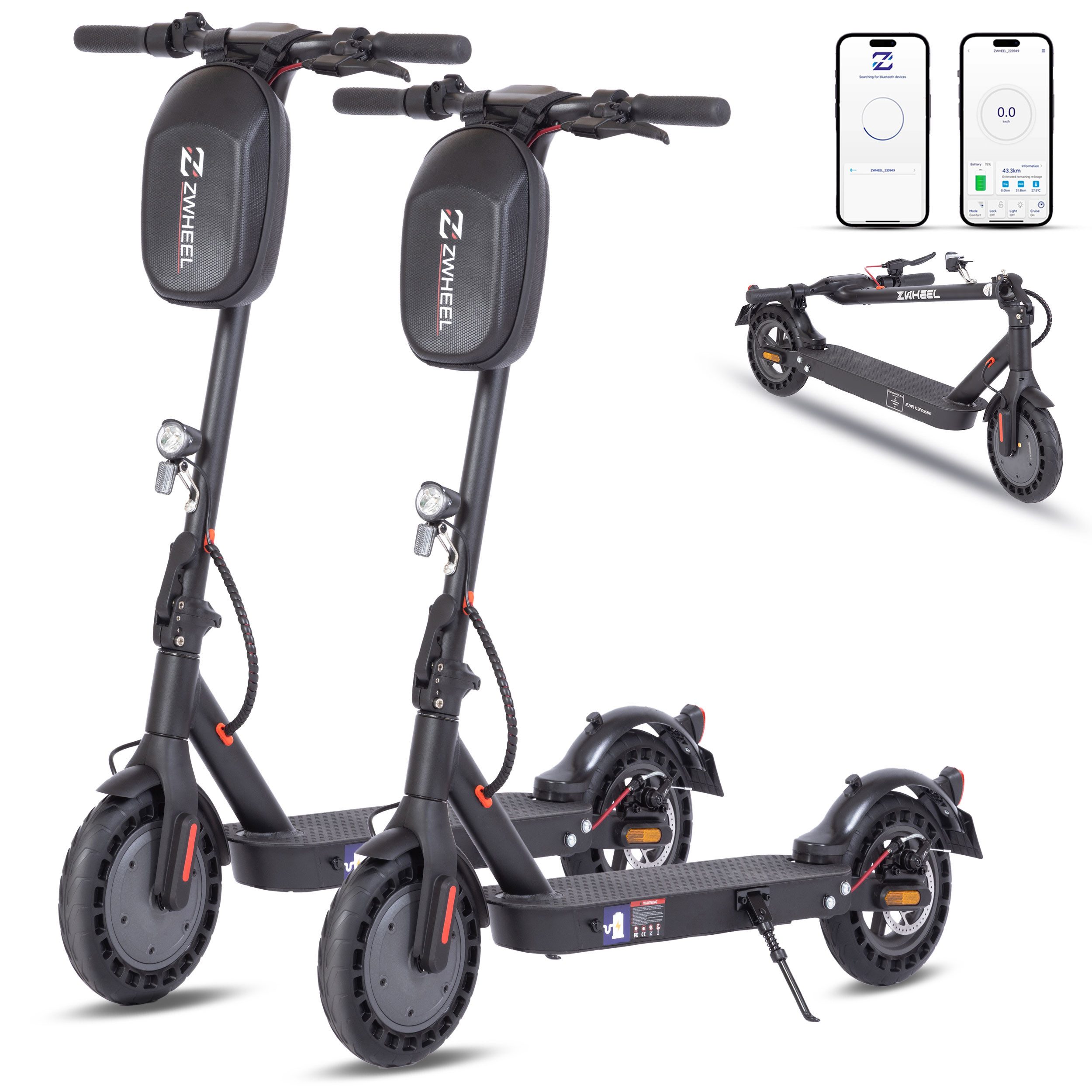 ZWHEEL E-Scooter 2 Stück, 10 Zoll E-roller mit Straßenzulassung, Doppelbremssystem, 500,00 W, 20,00 km/h, (mit Schutzblech), 360Wh, klappbarer E-roller, LED-Display, bis zu 40km