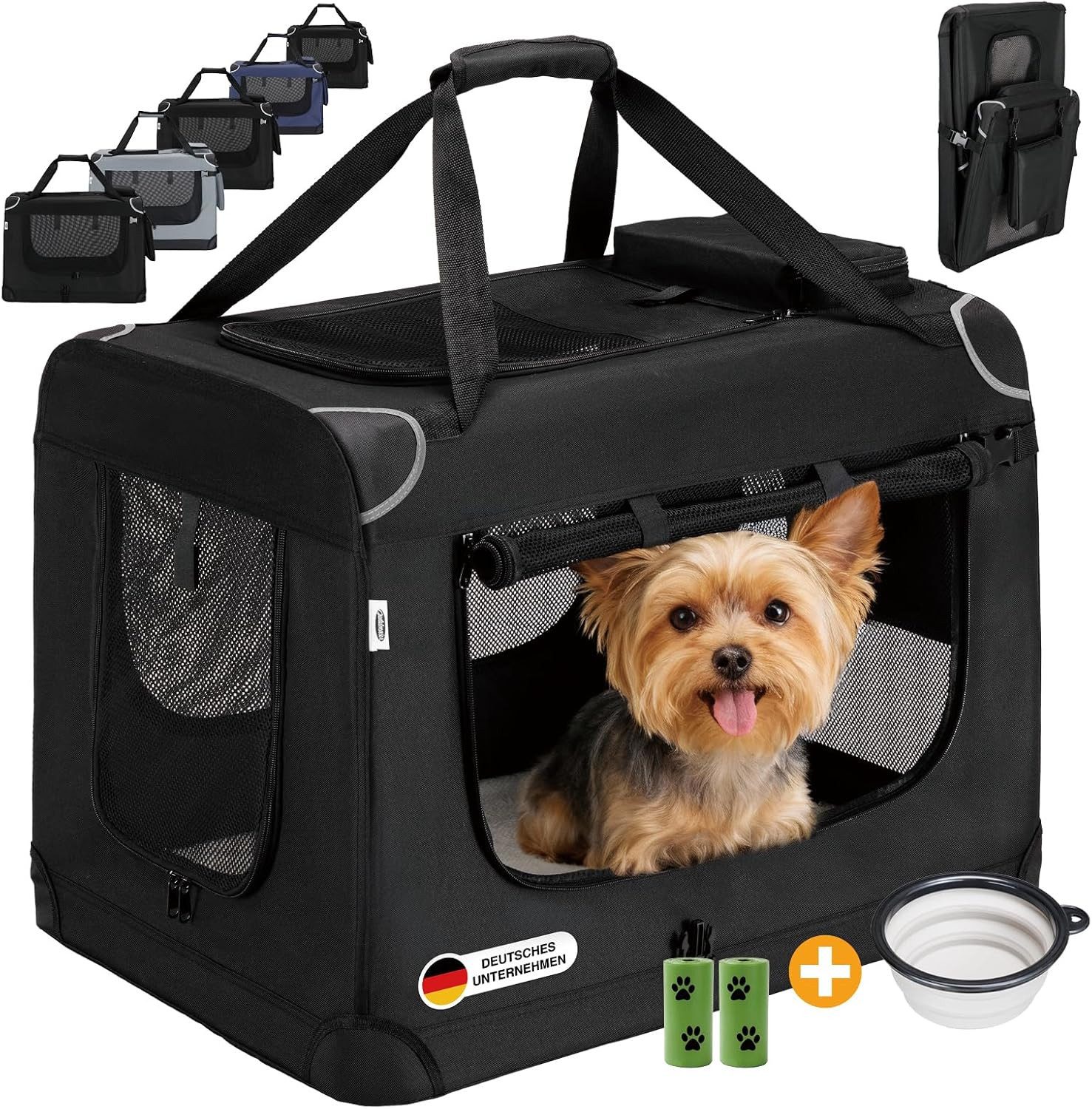 Zedelmaier Tiertransporttasche Transportbox, Faltbar Hundetransportbox, Katzenbox, Inkl.2 Rollen Hundekotbeutel, 1 faltbarer Napf, 2 praktische Beutel