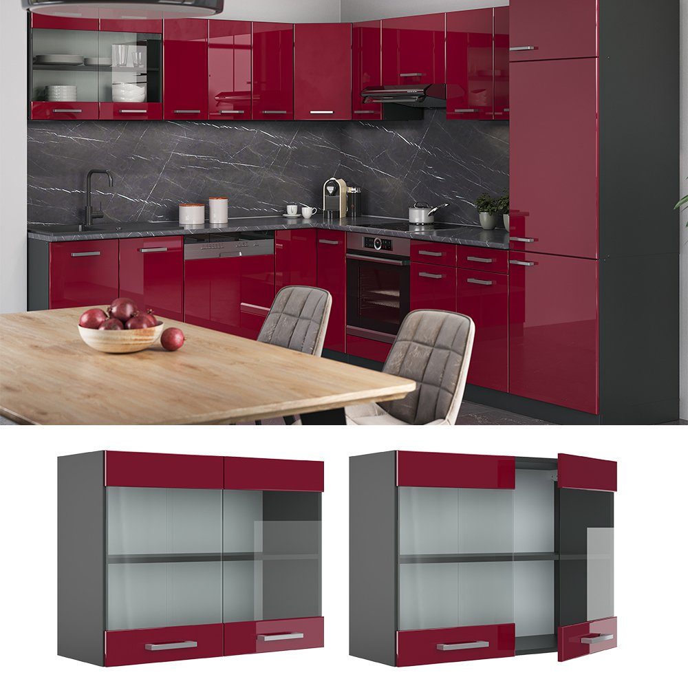 Vicco Glashängeschrank R-Line, Bordeaux Hochglanz/Anthrazit, 80 günstig online kaufen
