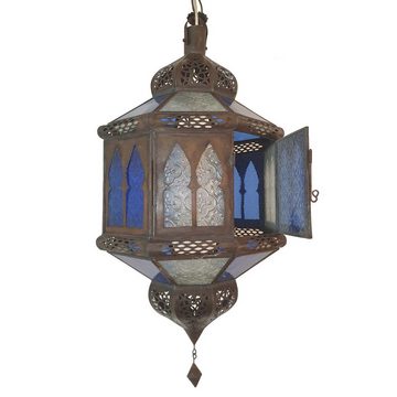 Casa Moro Hängeleuchte Orientalische Lampe Trombia Biban Blau Weiß H 50 cm aus Eisen & Glas, ohne Leuchtmittel, Kunsthandwerk aus Marokko, L1236