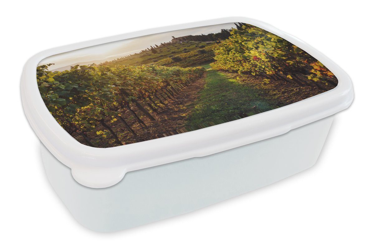 MuchoWow Lunchbox Toskana - Landschaft - Weinberge, Kunststoff, (2-tlg), Brotbox für Kinder und Erwachsene, Brotdose, für Jungs und Mädchen weiß