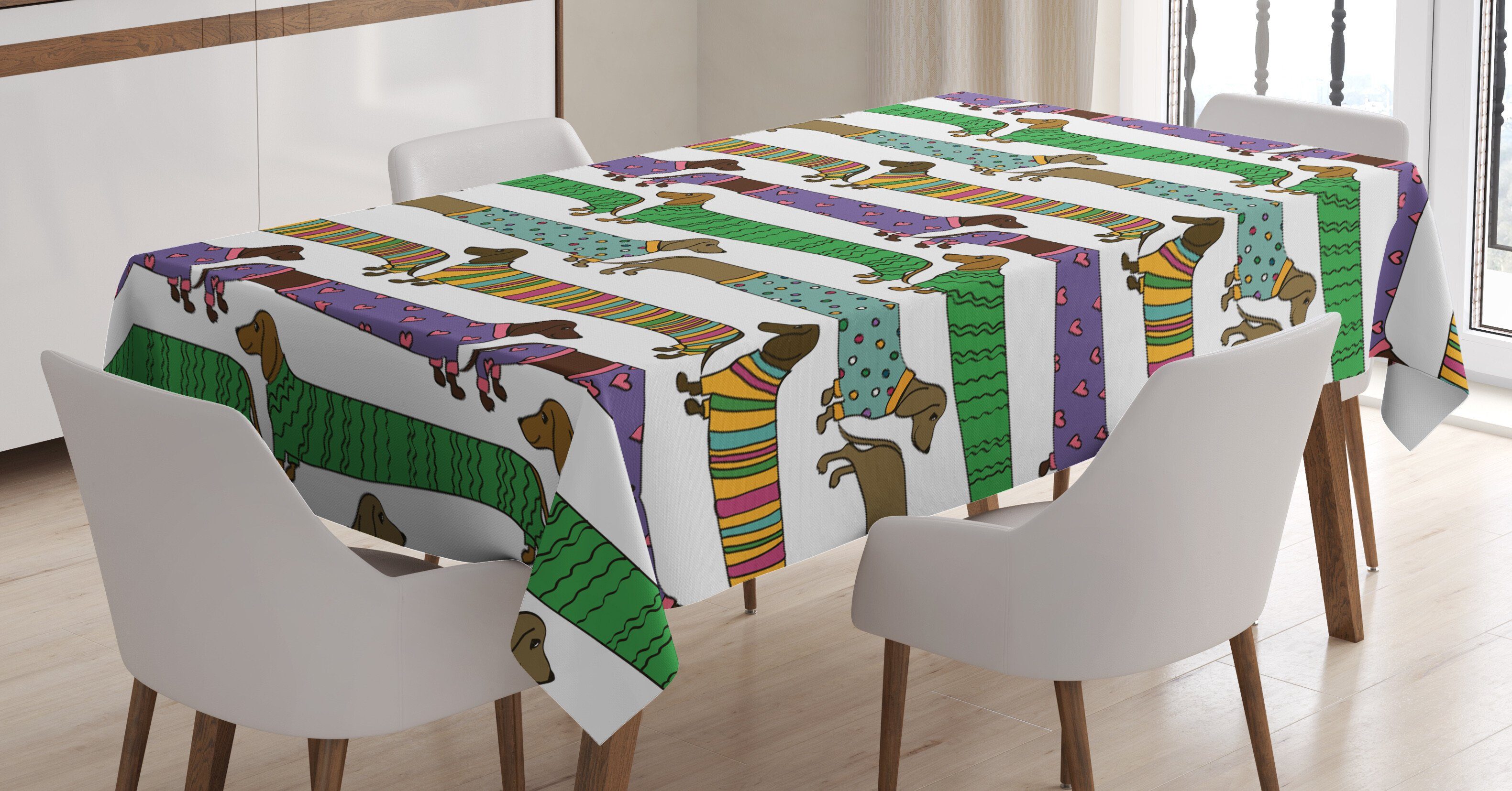 Abakuhaus Tischdecke Farbfest Waschbar Für den Außen Bereich geeignet Klare Farben, Hundeliebhaber Dackel in Kleidung | Tischdecken