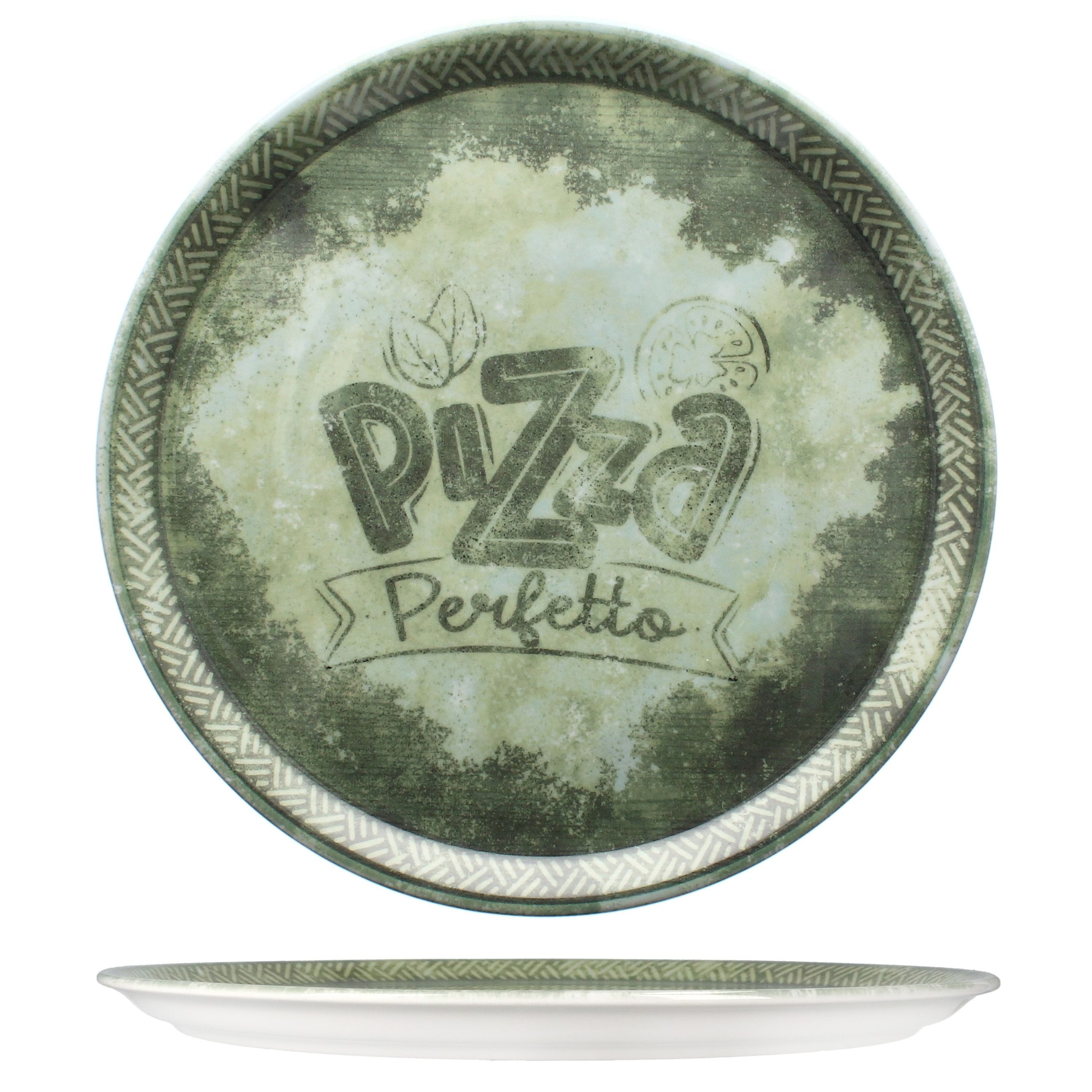 MamboCat Pizzateller 2x Perfetto Pizzateller Grün Ø 31,5 cm 2 Personen Porzellan Pizza – Bild 4 von 5