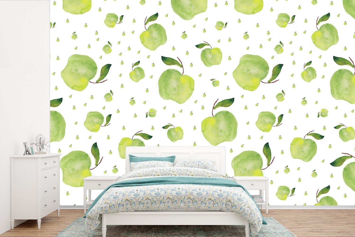 Kinderzimmer, Muster, Wohnzimmer, Äpfel Tapete Vinyl Matt, (6 MuchoWow Schlafzimmer, bedruckt, St), - Fototapete für Grün - Wallpaper