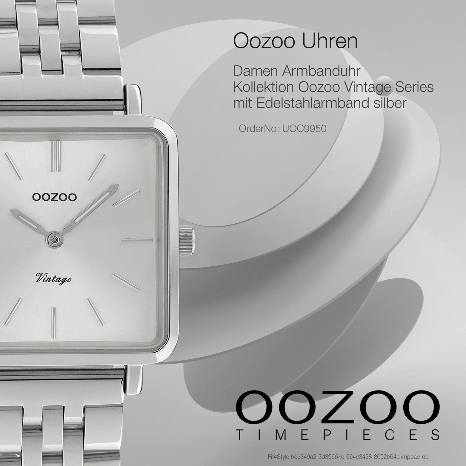 Damenuhr (ca. eckig, Oozoo 29mm) Damen OOZOO Fashion-Style Armbanduhr Edelstahlarmband, Quarzuhr silber, klein