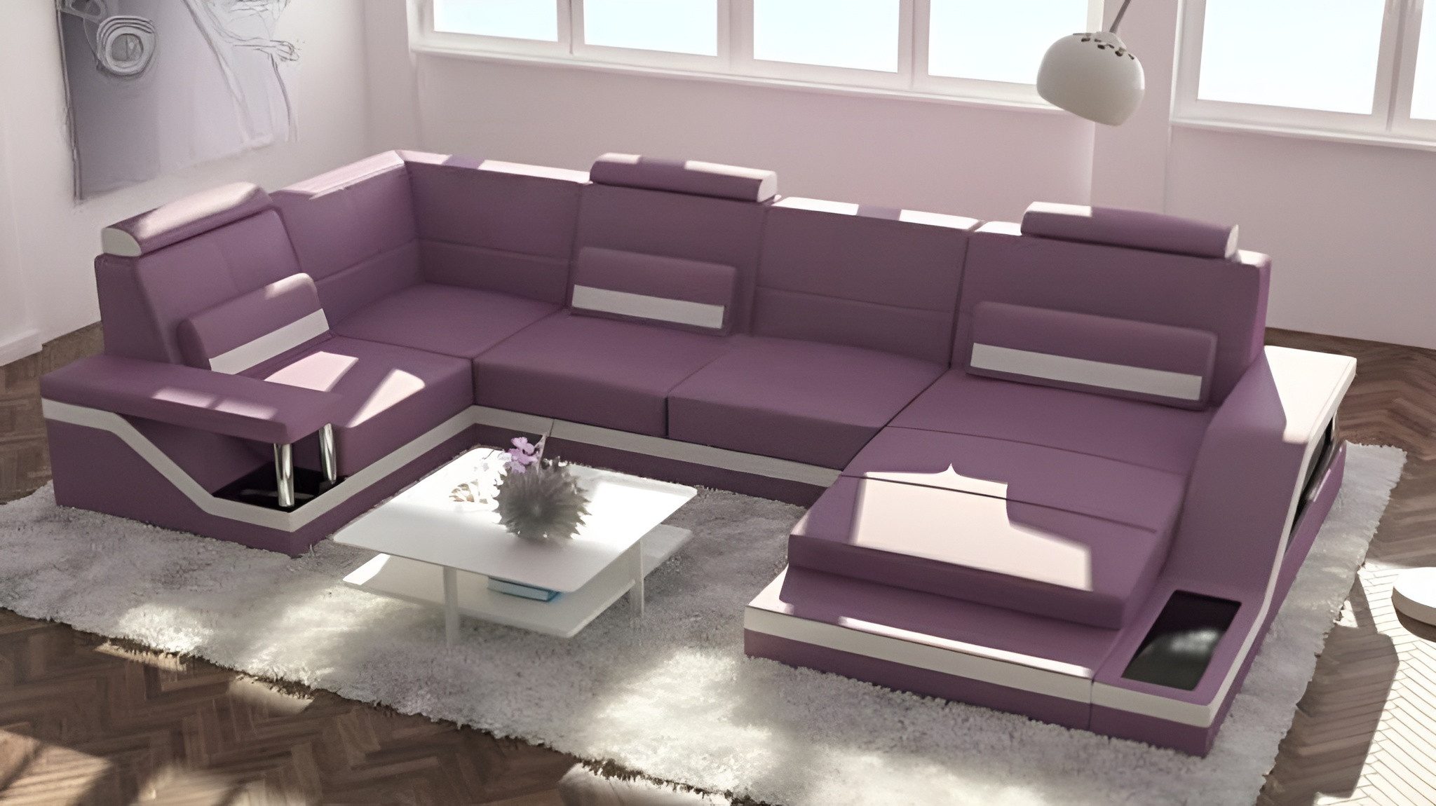 JVmoebel Wohnlandschaft Sofa U-Form mit USB-Anschluss aus hochwertigem Textilstoff, Made in Europa