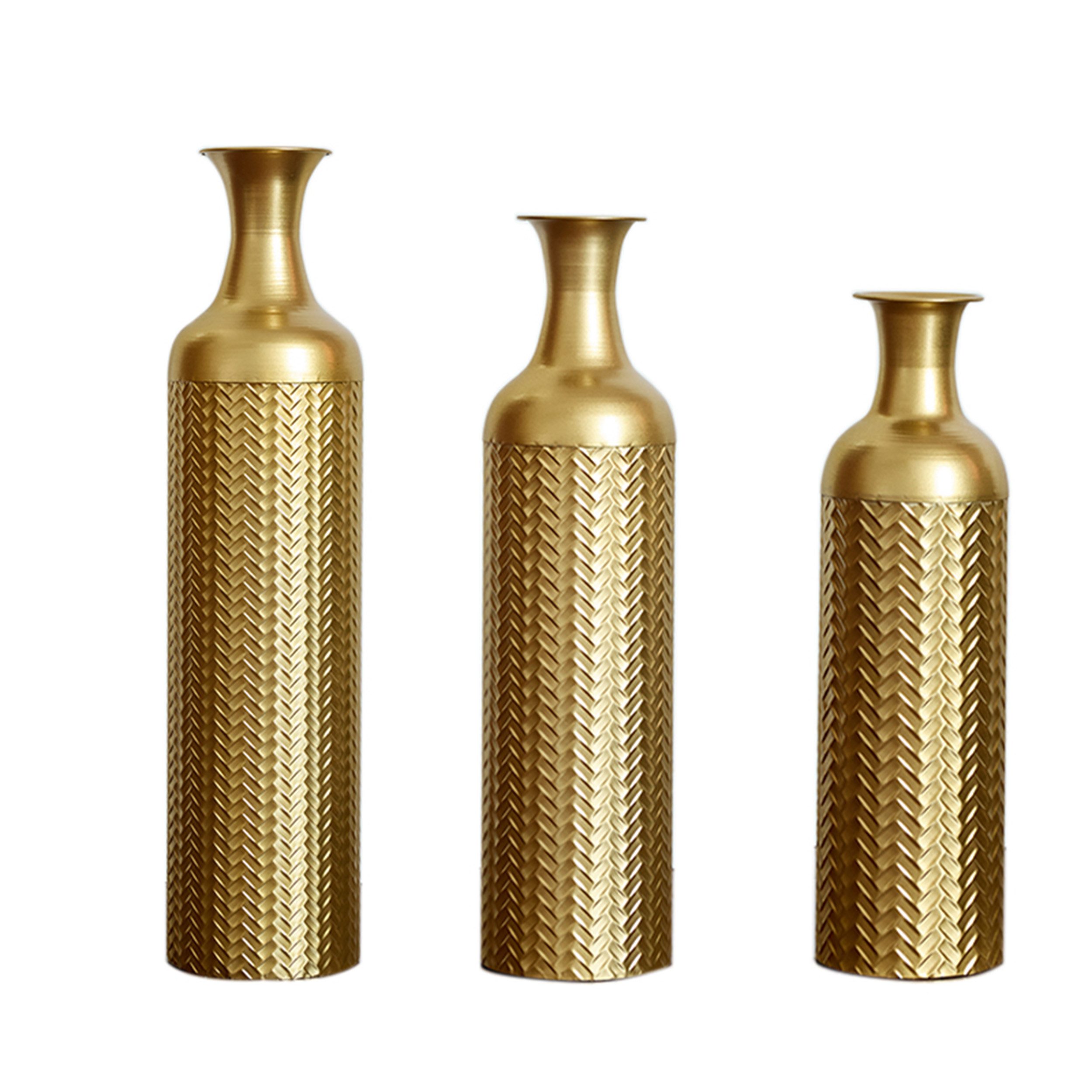 KLAM HOME Bodenvase Große Bodenvase 3er Set aus Metall, (50/65/83 cm), Mid-Century Modern (Dekovase Boden bis zur Decke reichende Vase, hohe dekorative Vase), Vintage Deko, Dekorative Vase für Wohnzimmer, Flur und Schlafzimmer