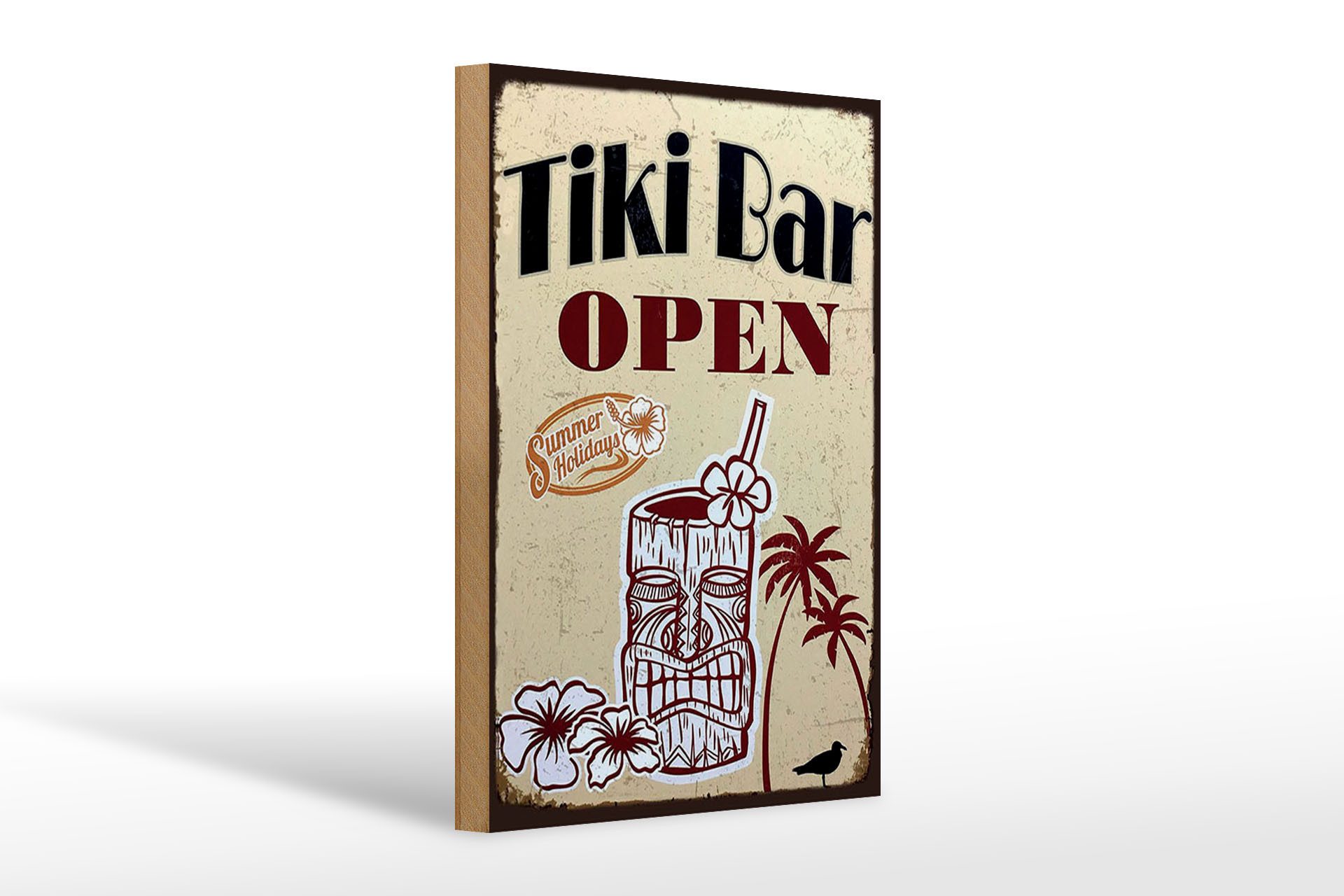 Femer GmbH Holzbild Reklame 20x30 cm Tiki Bar open, (1 St), Glatte Holzfaserplatte (MDF), vorn beschichtet