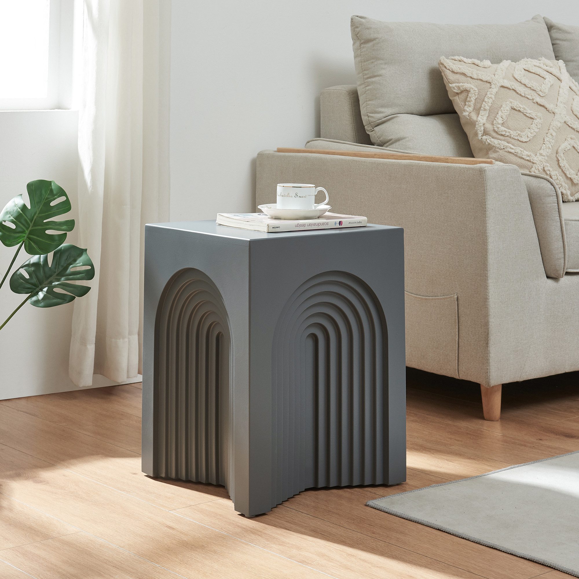 en.casa Beistelltisch, »Elverumn« MDF in Arch-Design 45 x 35 x 35 cm Grau günstig online kaufen