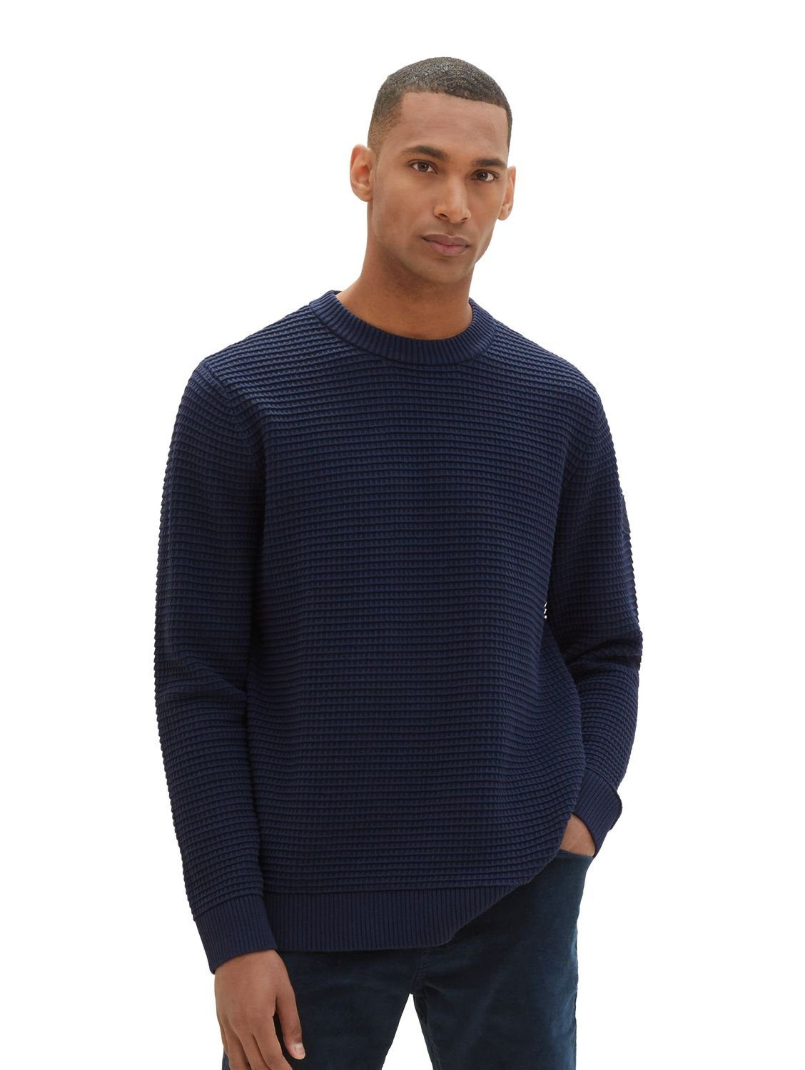 Captain Sky Strickpullover TOM KNIT CREWNECK Blue TAILOR 10668 Baumwolle aus STRUCTURED