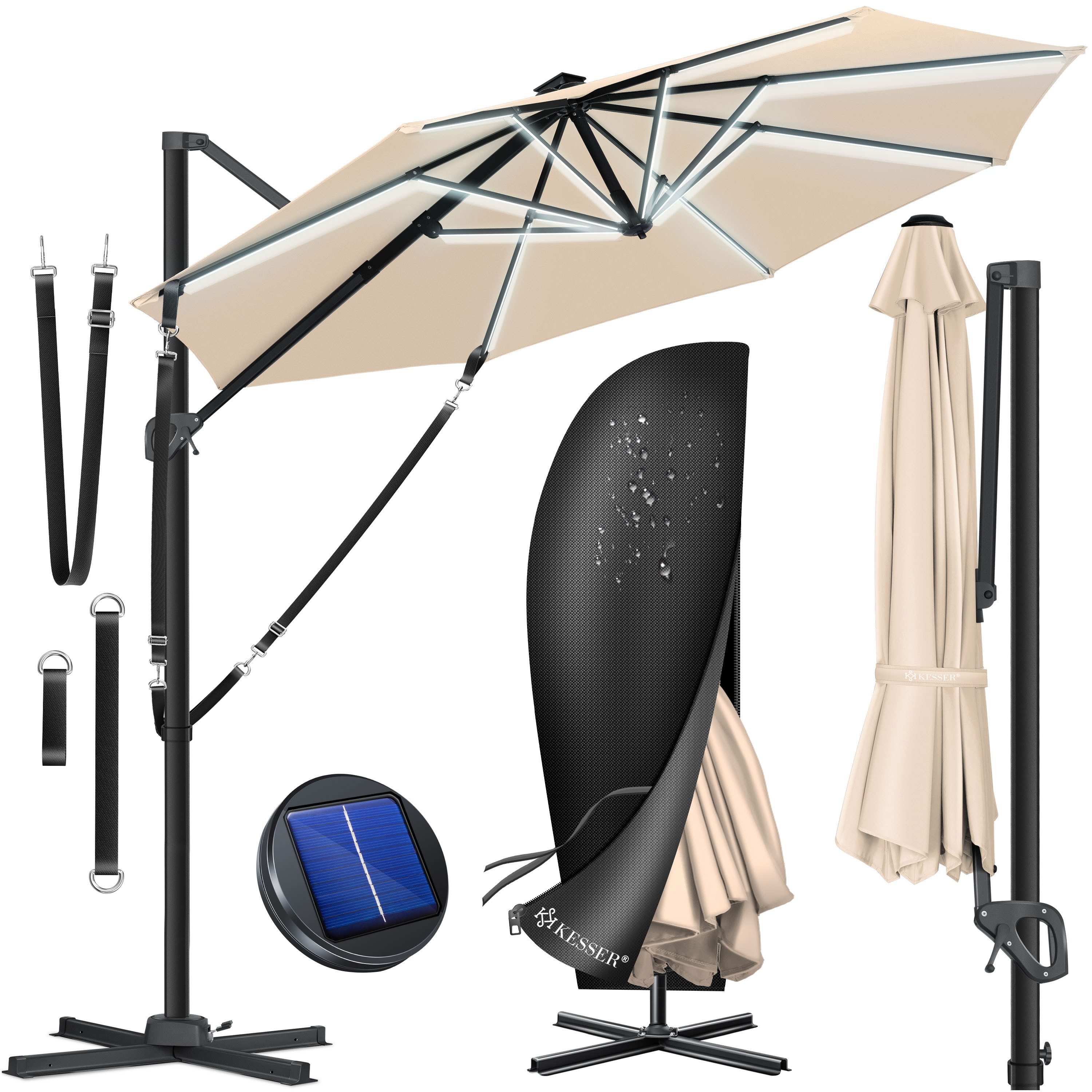 KESSER Ampelschirm, Sonnenschirm SUN Rund XL Ø330 cm 360° Drehbar inkl. Abdeckung