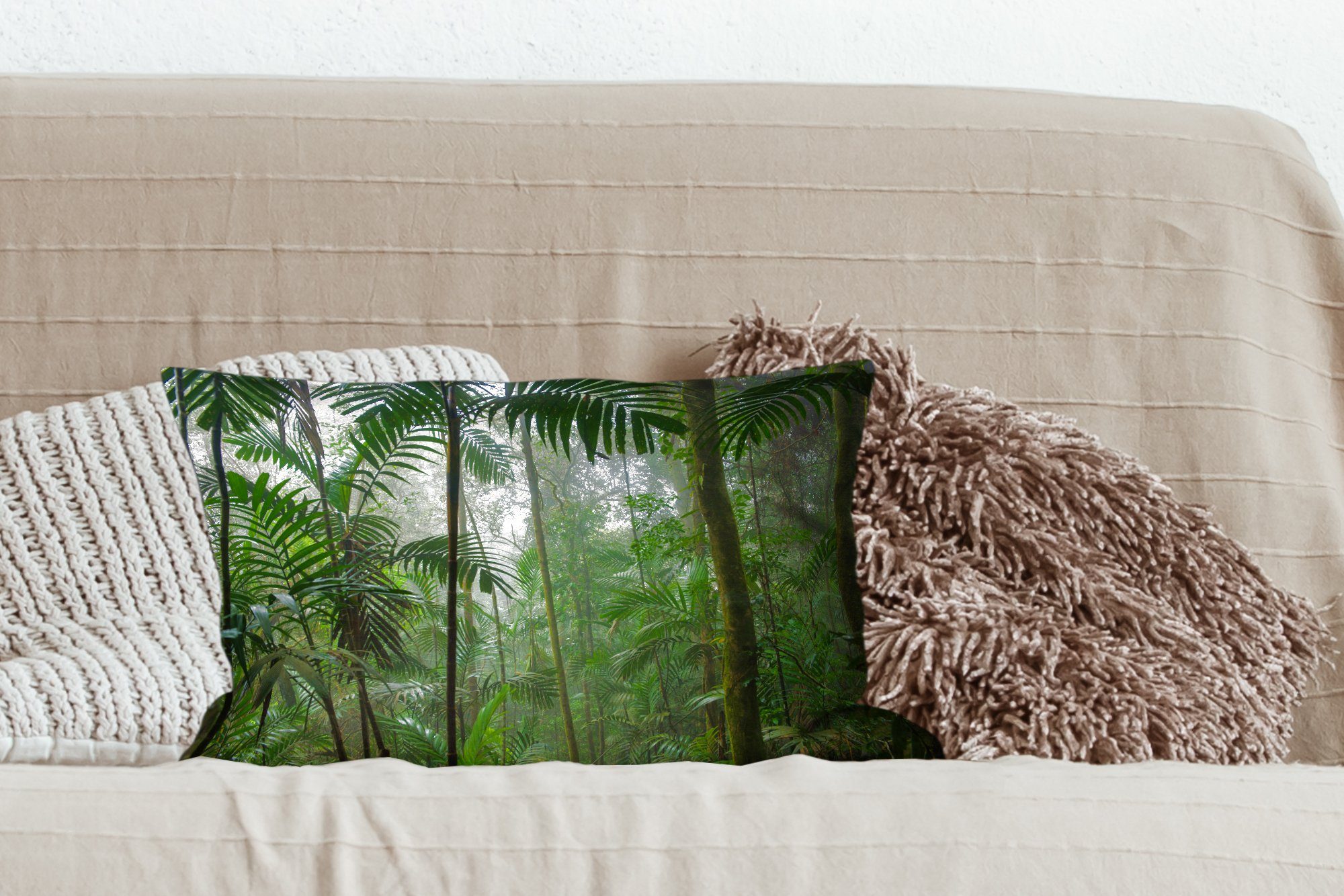 Dekoration, Dschungel MuchoWow Pflanzen, mit - - Zierkissen, Füllung, Dekokissen Bäume Schlafzimmer Tropisch Dekokissen - Wohzimmer Regenwald -