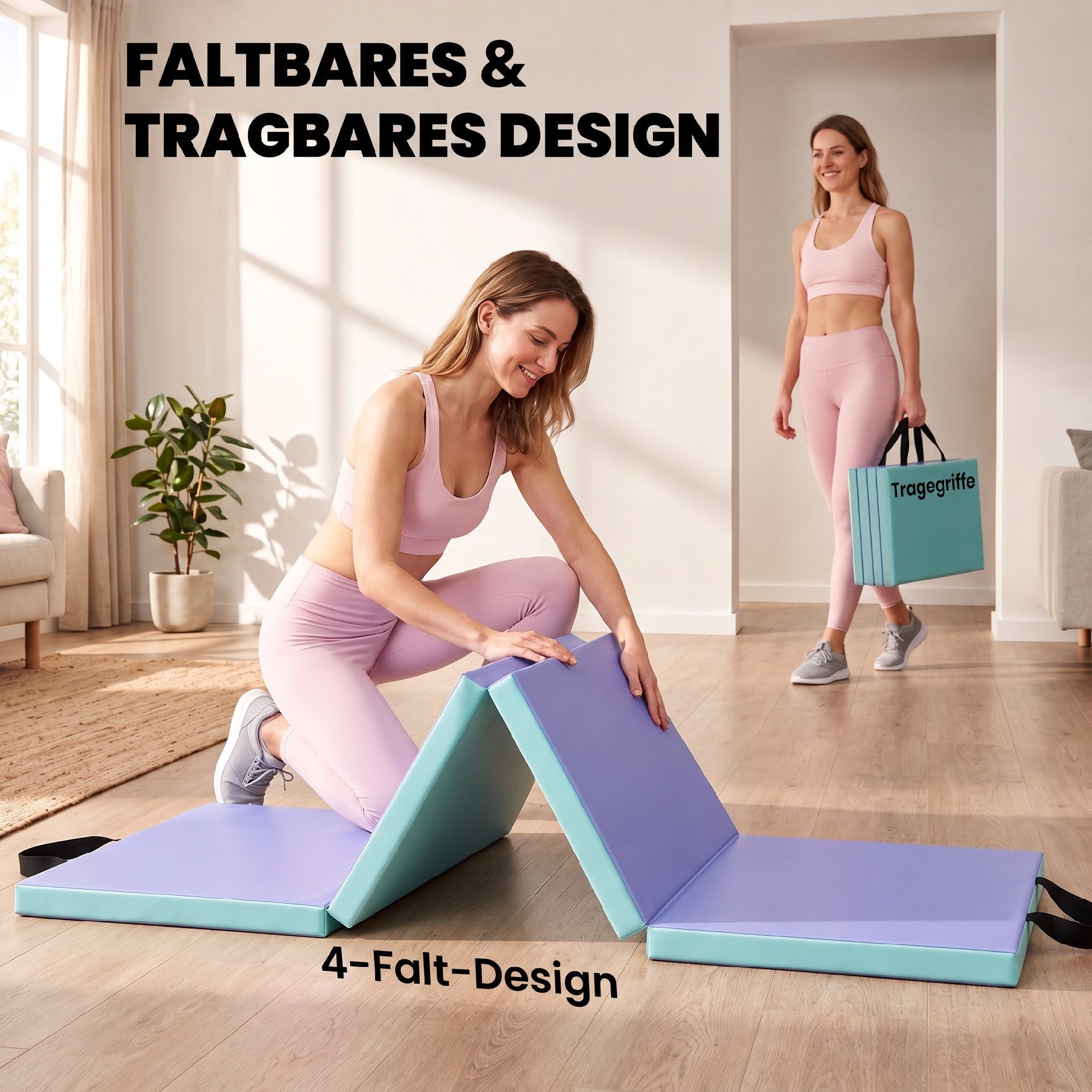 SPORTNOW Gymnastikmatte Sportmatte, mit Griff, Gymnastik Tumbling Matte, Synthetikbezug (Faltbare Fitnessmatte, 1-St., Trainingsmatte), für Yoga, MMA, Fitness,  – Bild 5 von 5