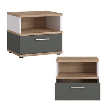 Lomadox Jugendzimmer-Set TOMAR-129, (Sparset, 4-tlg), Komplett Set mit 90cm Bett, Eiche mit weiß und grau