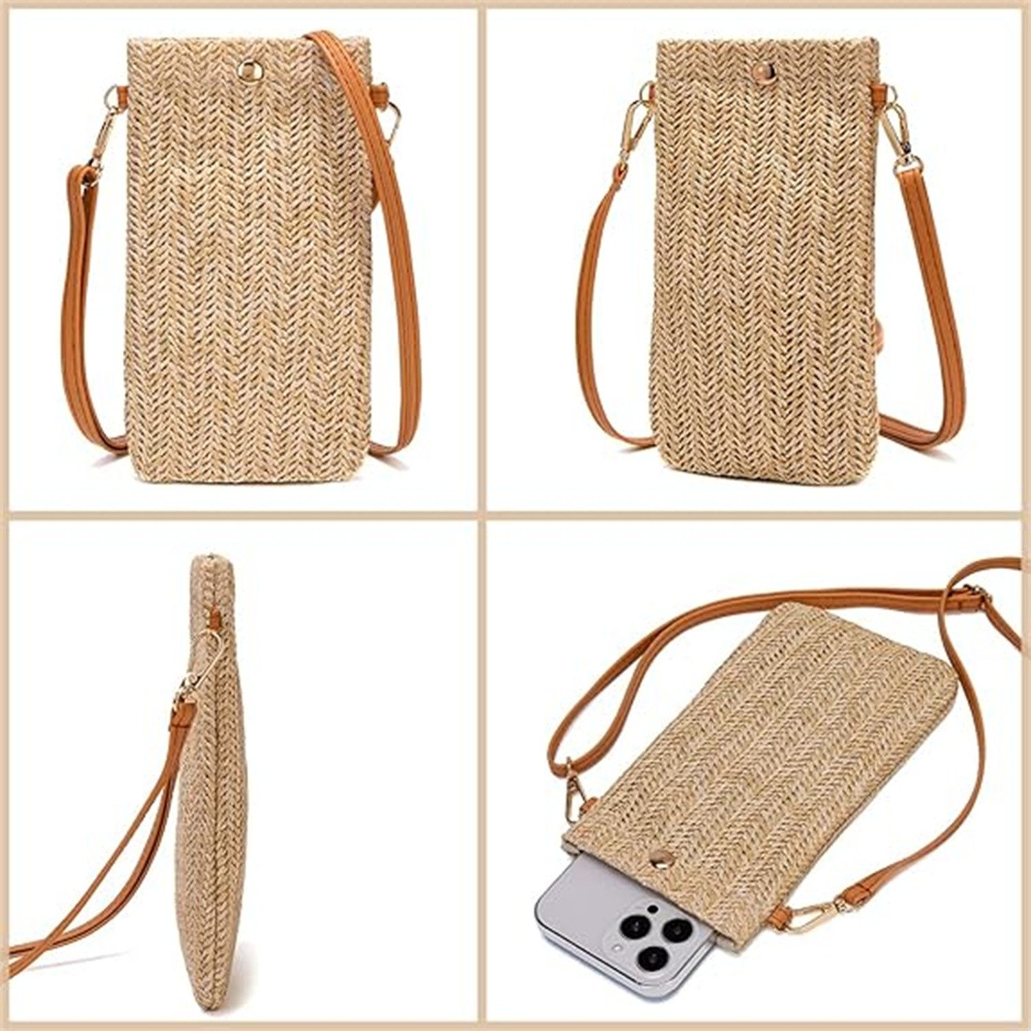 autolock Strandtasche Kleine Crossbody Stroh Handtasche Leichtgewicht