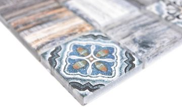 Mosani Mosaikfliesen Mosaik Fliese Patchwork blau grau Holzoptik