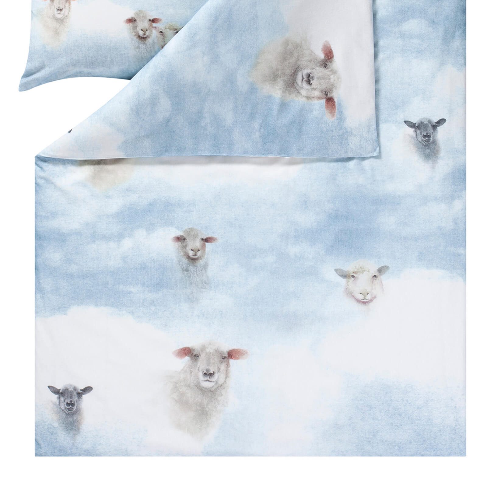 Estella Bettwäsche Wilson 4457 630 Bleu, Flanell, 2 teilig, Himmel, Schafe, Wolken