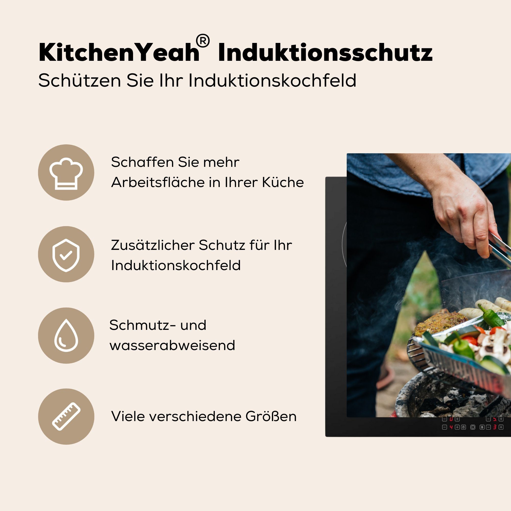 MuchoWow Herdblende-/Abdeckplatte Fleisch und dem Induktionskochfeld Gemüse Vinyl, auf tlg), (1 81x52 Ceranfeldabdeckung Schutz die küche, für Grill, cm