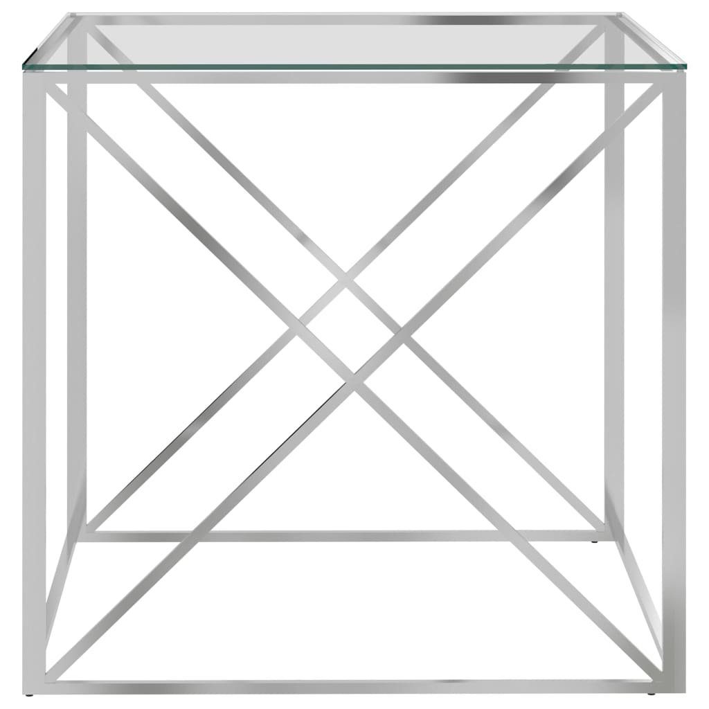 vidaXL Couchtisch Couchtisch Silbern 55x55x55 Silber und | (1-St) cm Edelstahl Glas Silber