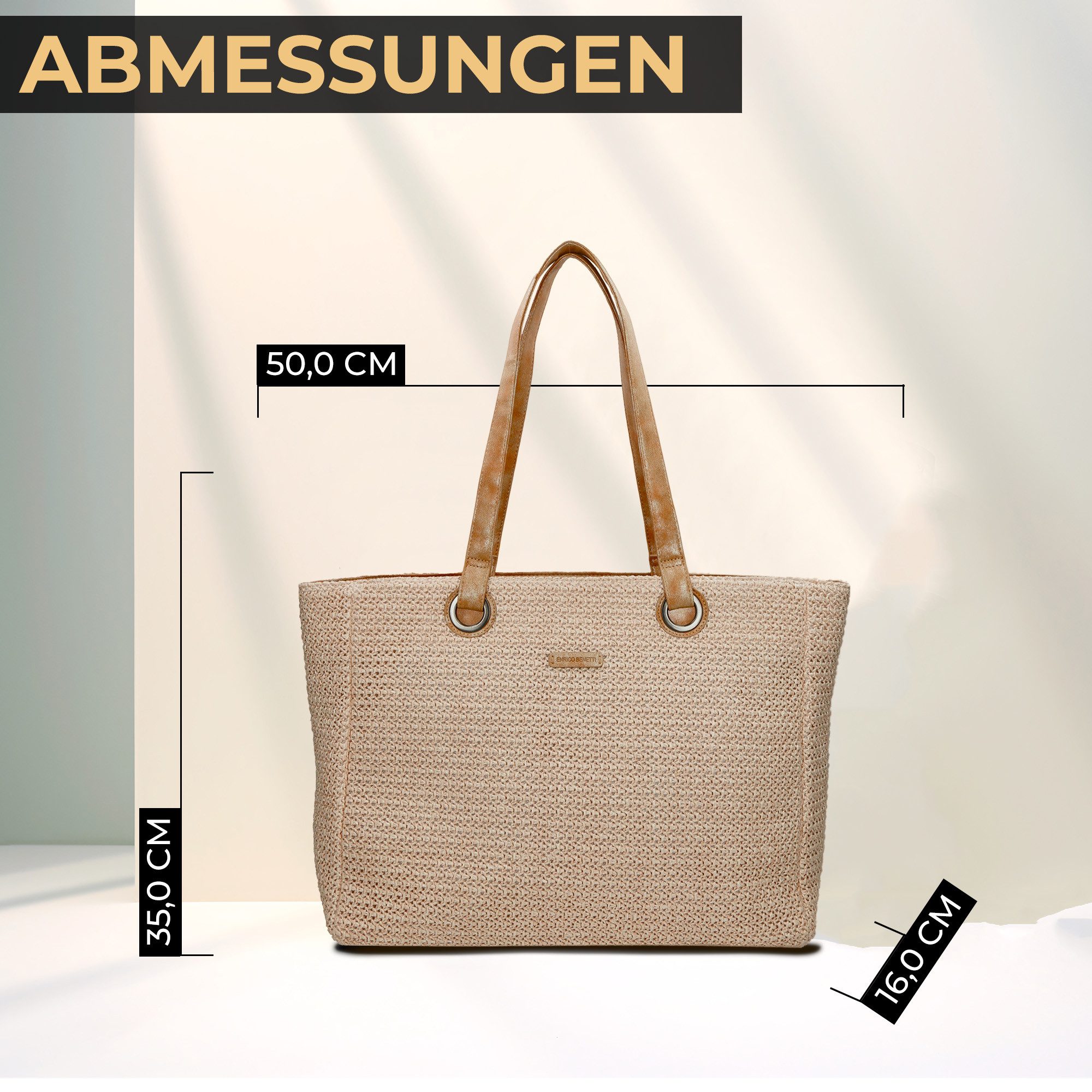 Enrico Benetti Strandtasche Badetasche mit Reißverschluss Damen Herren – Shopper groß (Shopper, groß), in schöner Bastoptik