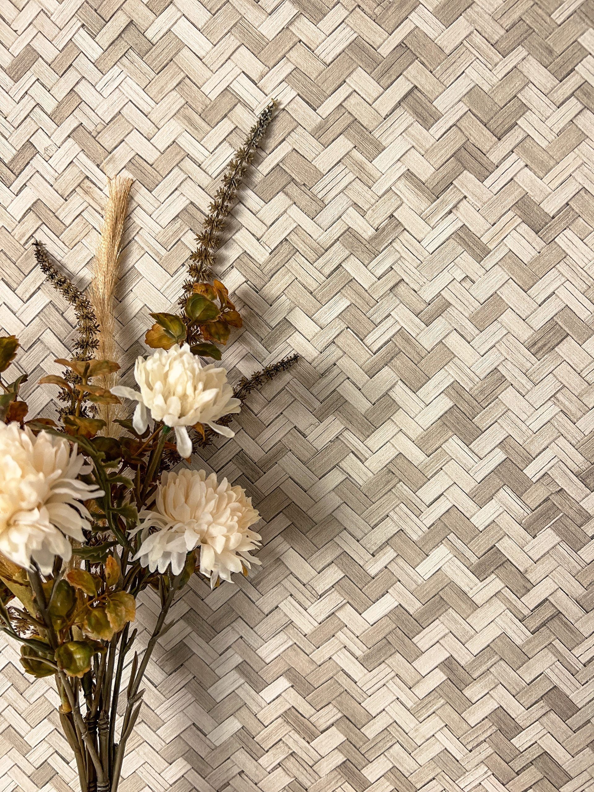 Newroom Vliestapete, Beige Tapete Uni Rattan-Optik günstig online kaufen