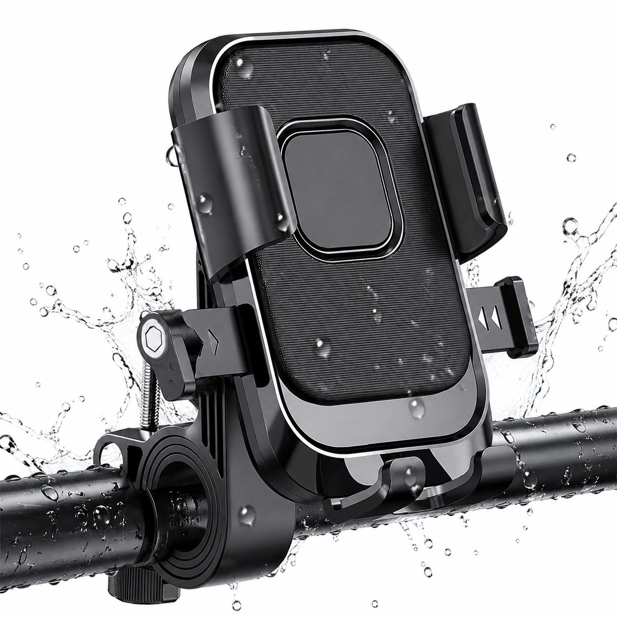 XEOOCE Fahrradhalter Fahrrad Handyhalterung, 6 Arm, Automatische Verriegelung, 360° (Packung, Einzelstück), 360° drehbar, Tasten bleiben zugänglich, Ladeanschluss freigehalten