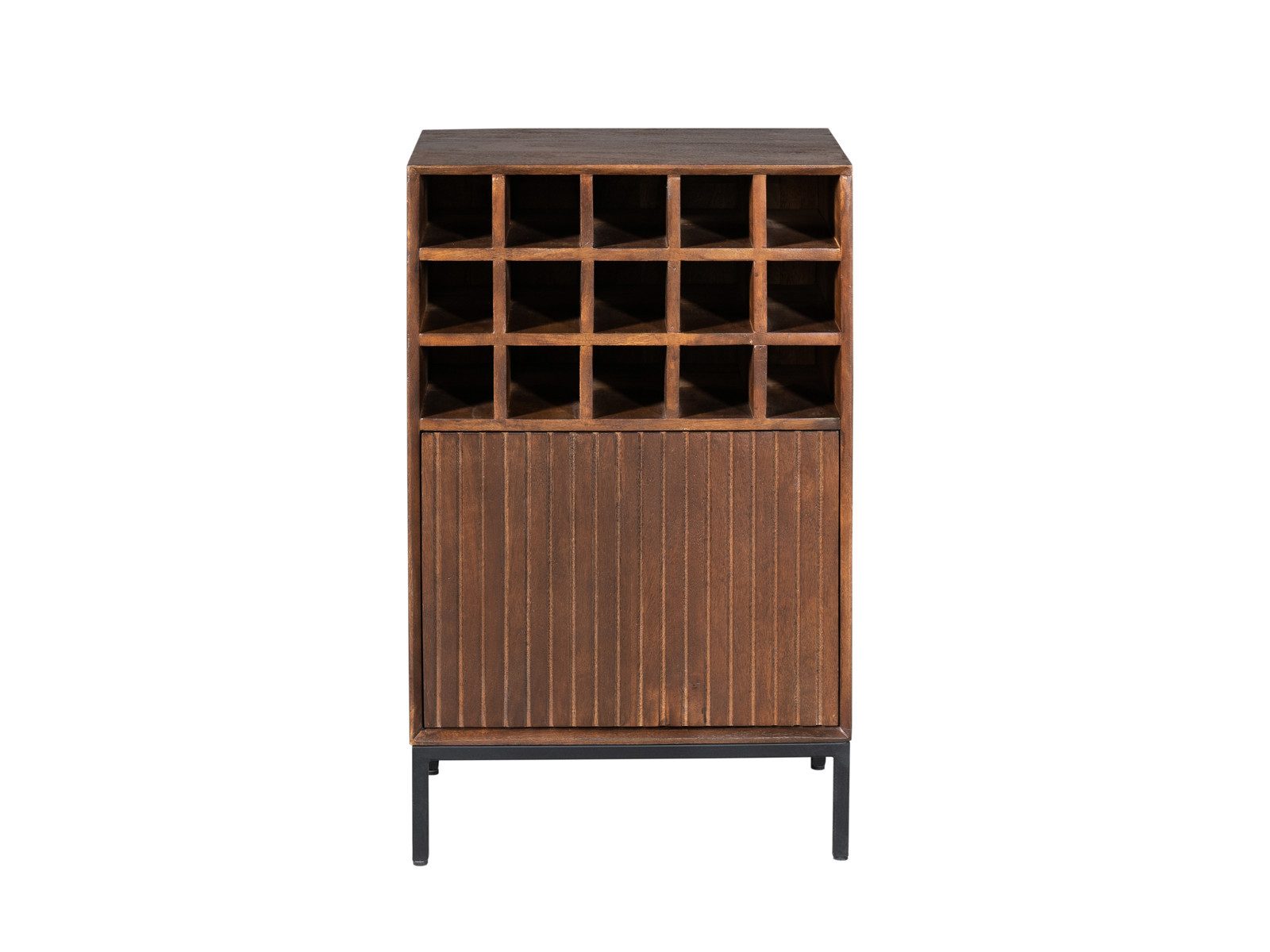 Villa Möbel Weinschrank (Packung, 1-St., 1 St. Weinschrank) Massiver Mangoholz, 15 Fächer, Latten-Tür & Metallgestell