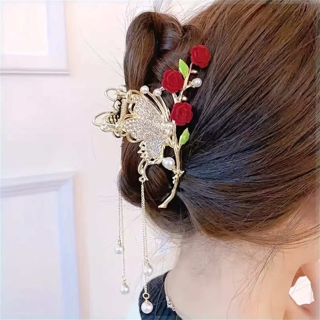 Faux Strass 1-tlg. Perle Schmetterling Haarspange Vintage Haarspangen, lange DAYUT Quaste Mode
