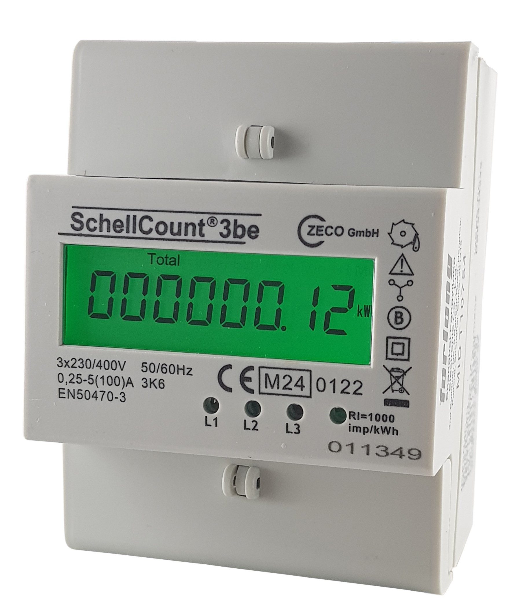 Drehstromzähler 3-Phasen Energiezähler, MID geeicht, S0-Impulsausgang, 100A, 3,9TE