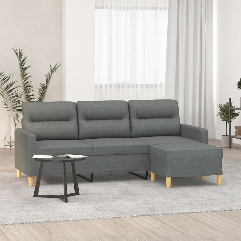 vidaXL Sofa 3-Sitzer-Sofa mit Hocker Dunkelgrau 180 cm Stoff