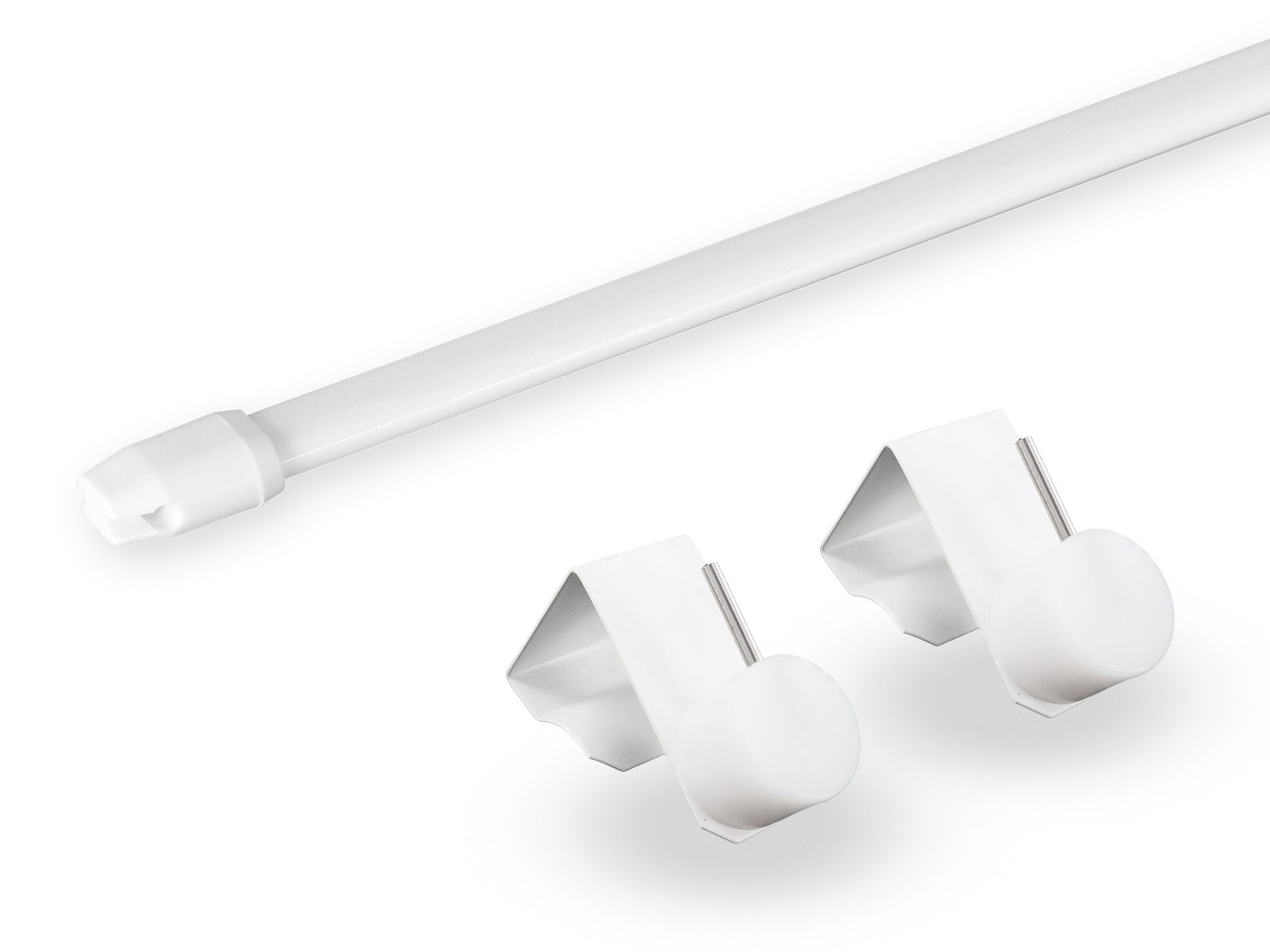 dekondo Vitragenstange Gardinenstange "Easy", weiß, oval, ausziehbar, klemmbare Fenstermontage, Befestigung ohne Bohren, ohne Kleben und ohne Werkzeug, inkl. Fensterhaken für einen Klemmbereich von 15-20 mm