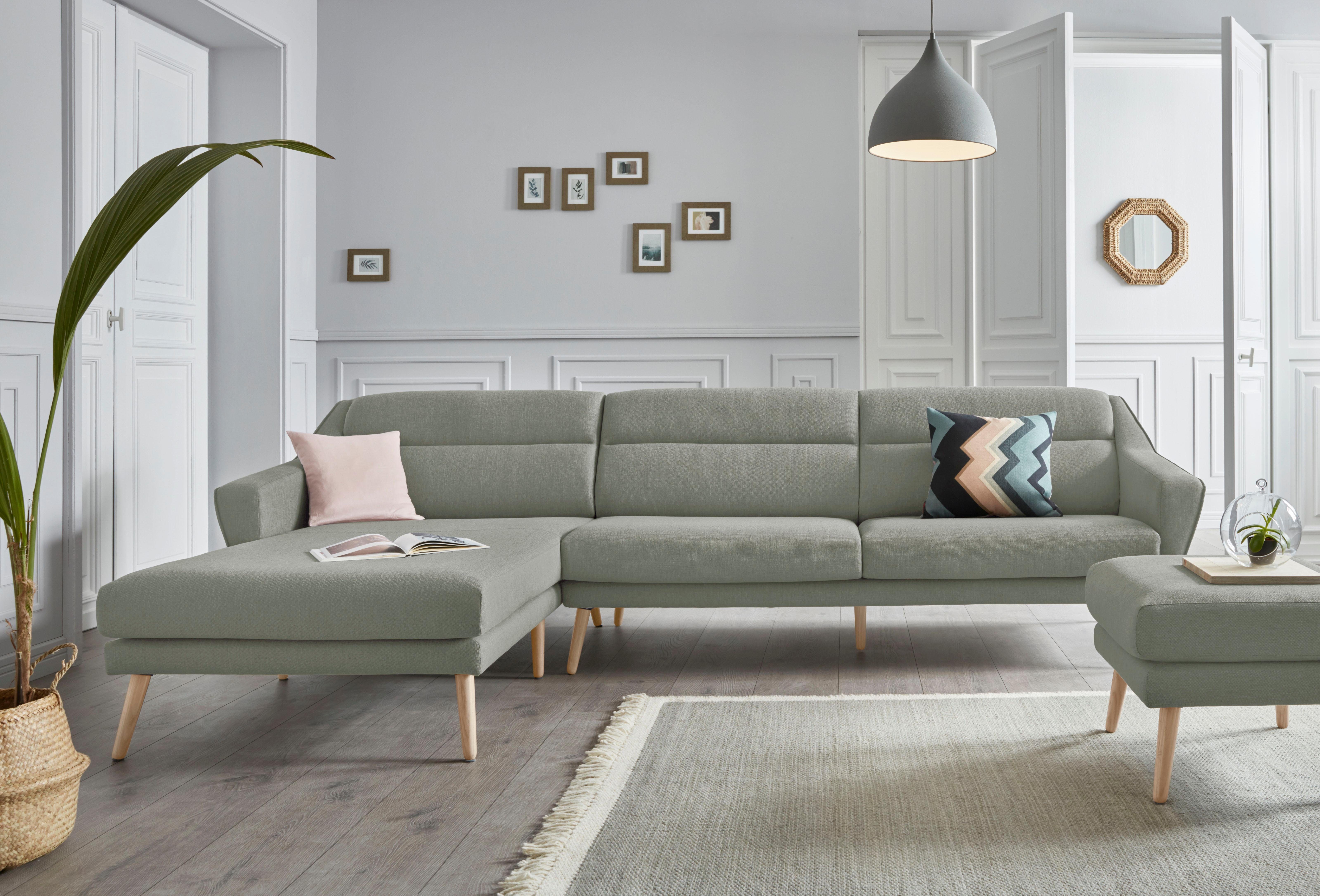 andas Ecksofa "Bille L-Form" mit Naht im Rückenkissen und Beinen aus Eichen günstig online kaufen