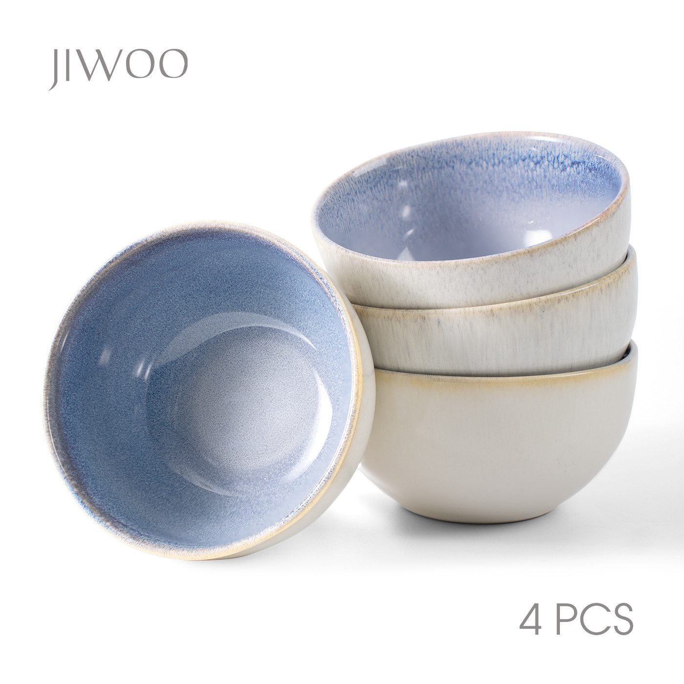 JIWOO Müslischale 4er,Ø13.5cm,Müslischale,Salatschüssel,Servierschüssel,Suppenschüssel, Keramik, (Keramik-Geschirrset, 4-tlg), Mikrowellen-und spülmaschinenfest,Glänzende Reaktivglasur,Ø14cm