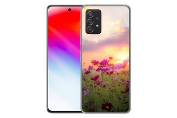 MuchoWow Handyhülle Sonnenuntergang - Blumen - Rosa - Natur - Grün, Phone Case, Handyhülle Samsung Galaxy A53, Silikon, Schutzhülle