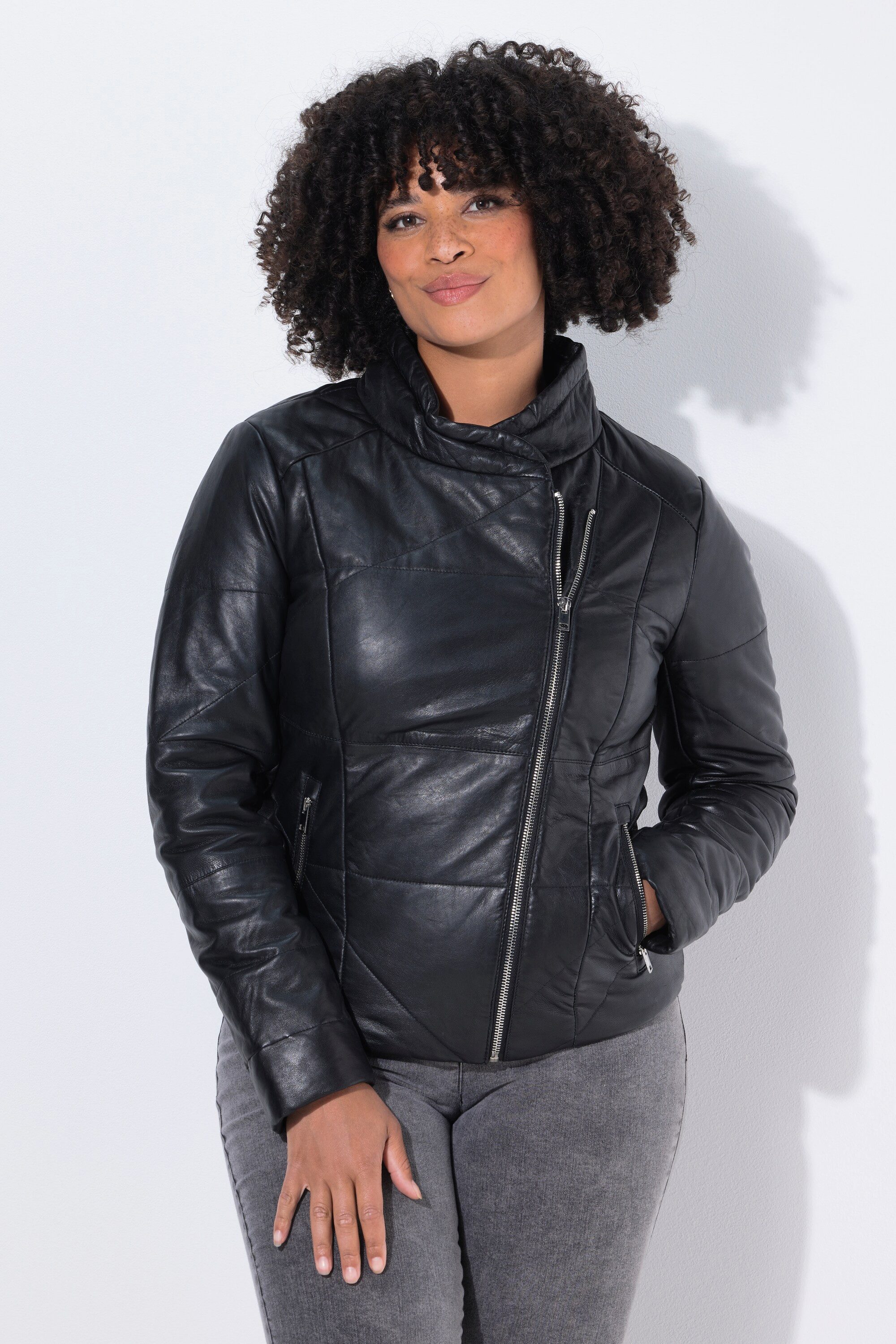 Angel of Style Parka Lederjacke Stepp Metallzipper