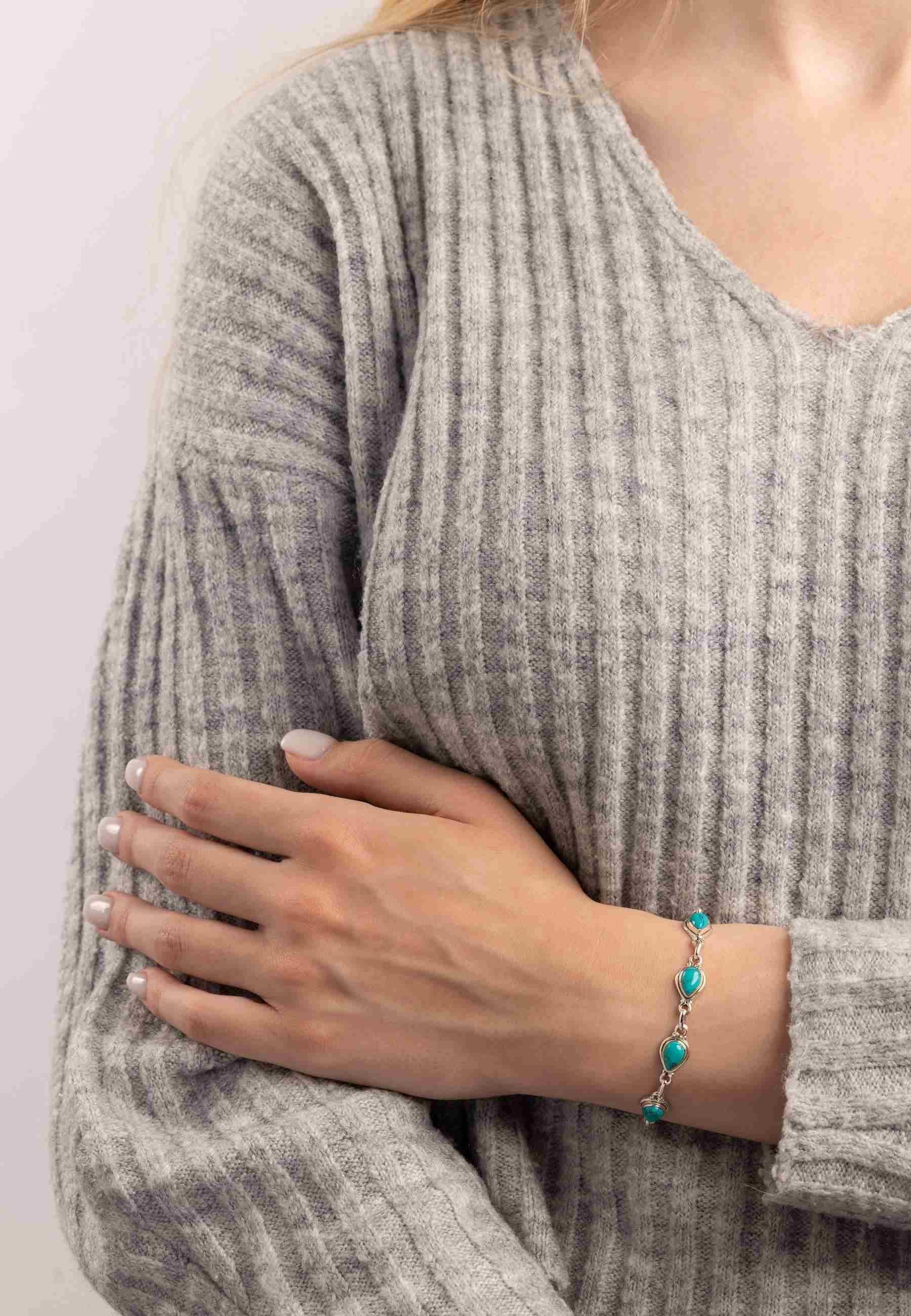 mantraroma Silberarmband SARALA Tropfen aus 925 Silber mit Türkis (Armschmu günstig online kaufen