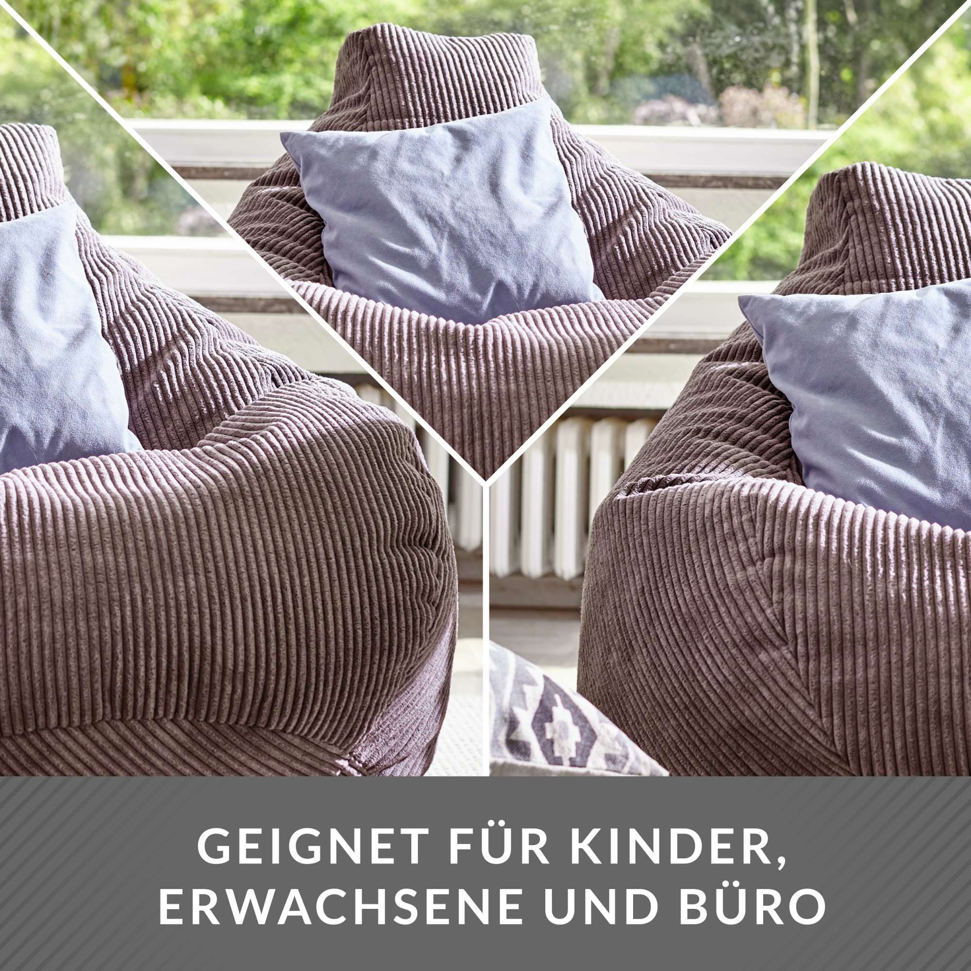 Green Bean Sitzsack Sitzsack Cozy Cord mit Rückenlehne (Indoor, waschbarer Bezug), Bean Bag Bodenkissen Lounge Sitzhocker Relax-Sessel Gamer Gamingstuhl – Bild 3 von 5