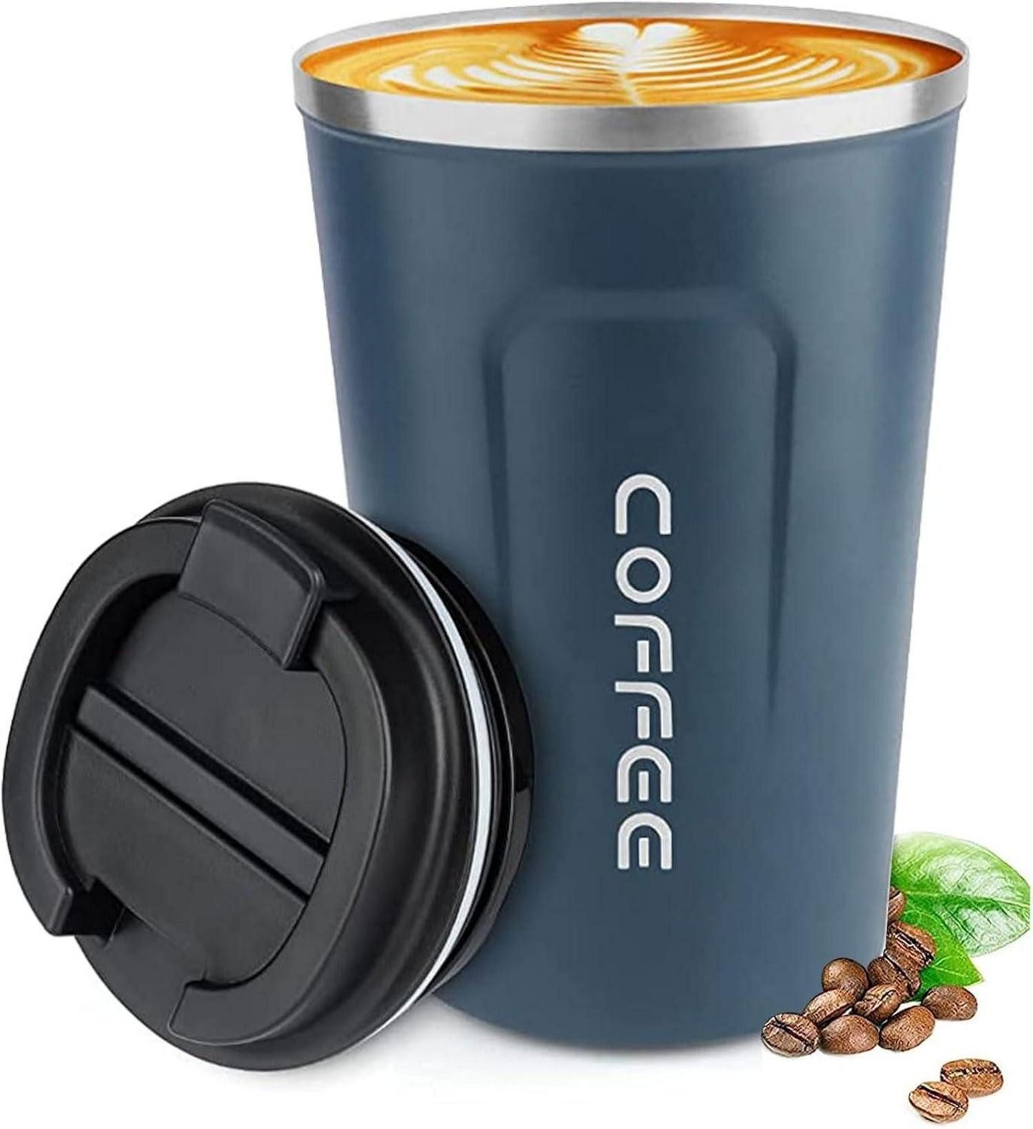 Coffee-to-go-Becher Kaffeebecher to go Thermobecher Edelstahl Auslaufsicher 380ml Blau