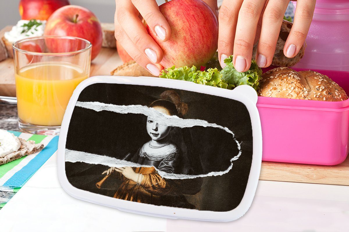 MuchoWow Lunchbox Elizabeth-Spiegel - Schwarz Weiß, rosa für Kunststoff, Brotbox Kinder, Brotdose Kunststoff Snackbox, Erwachsene, Mädchen, - (2-tlg)
