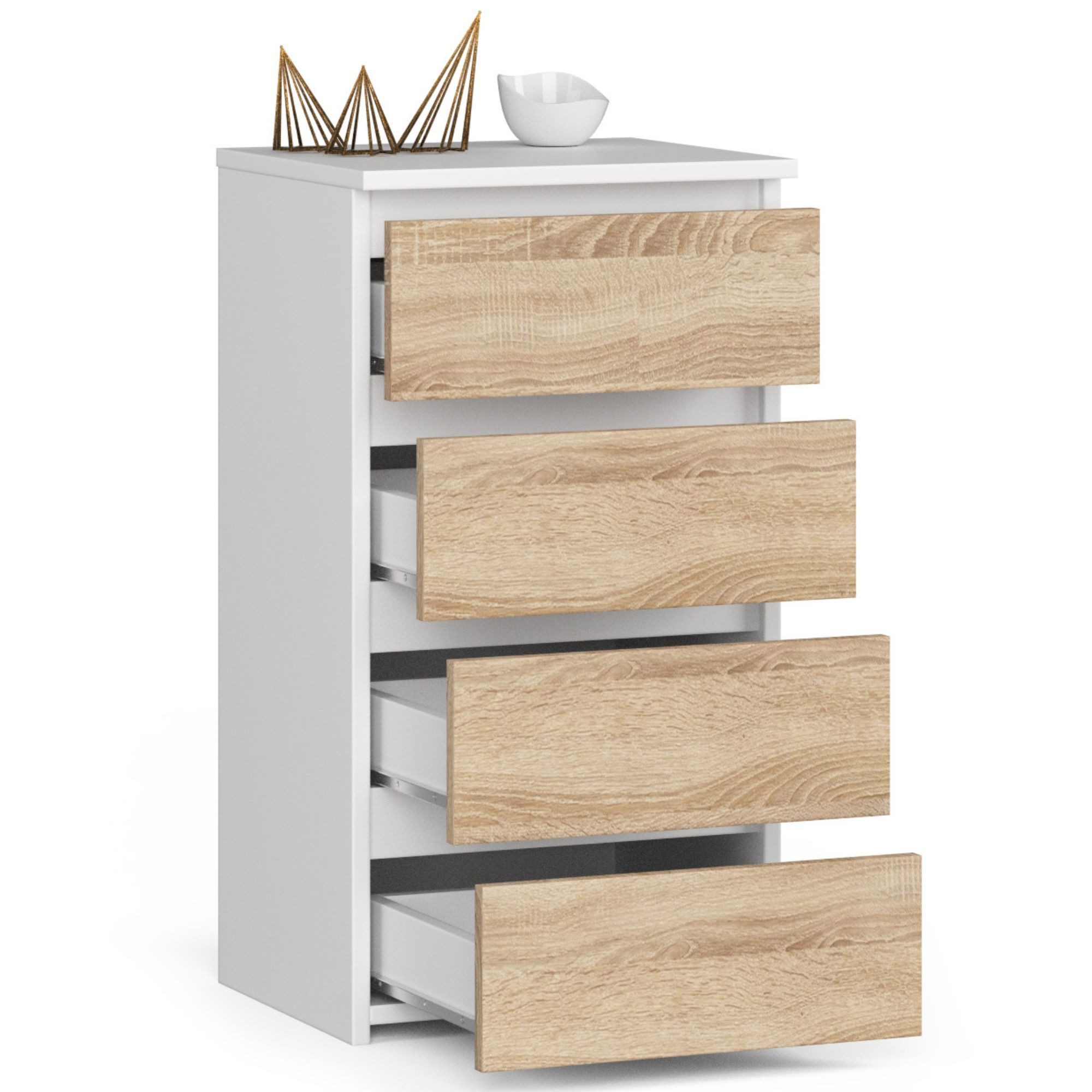 Home Collective Kommode 40 cm breit Holz Highboard Sideboard für Flur Schlafzimmer Wohnzimmer (Mehrzweckschrank Schrank schmal Kommode Schlafzimmer mit Schubladen), Kinderzimmer Organizer, 73 cm hoch mit 4 Schubladen weiß-sonoma Eiche
