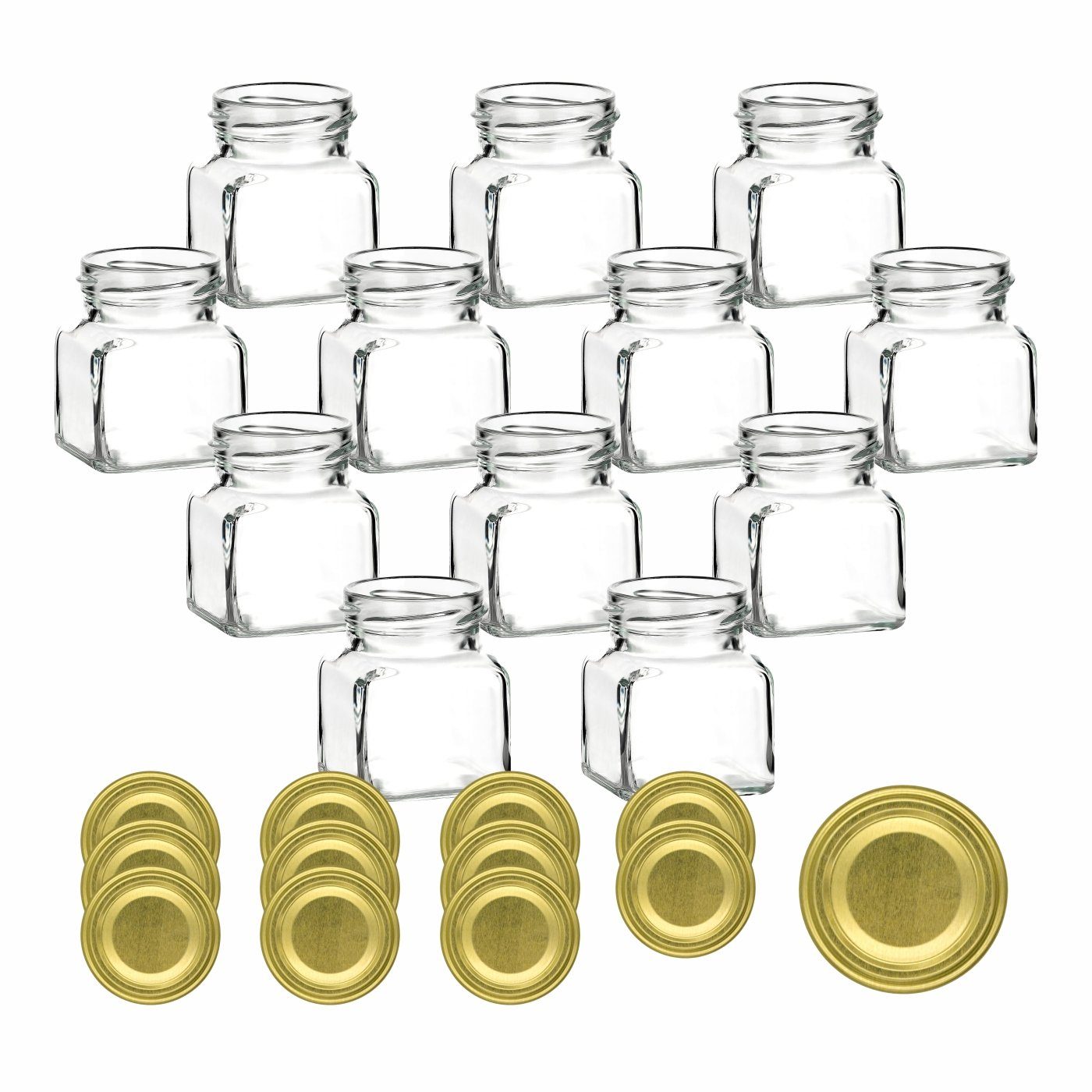 Schraub-Deckel Einmachgläser Kleine Vorratsglas gouveo ml Goldfarben - mit (12-tlg), 120 Vorratsgläser, eckig
