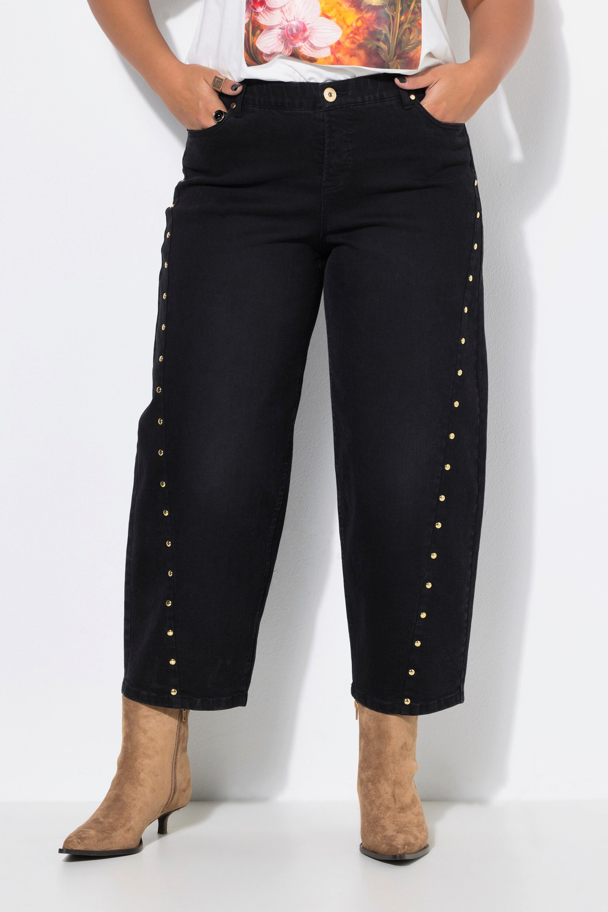 Studio Untold Regular-fit-Jeans Barrel-Jeans Ballon-Legs High Waist Schmucknieten